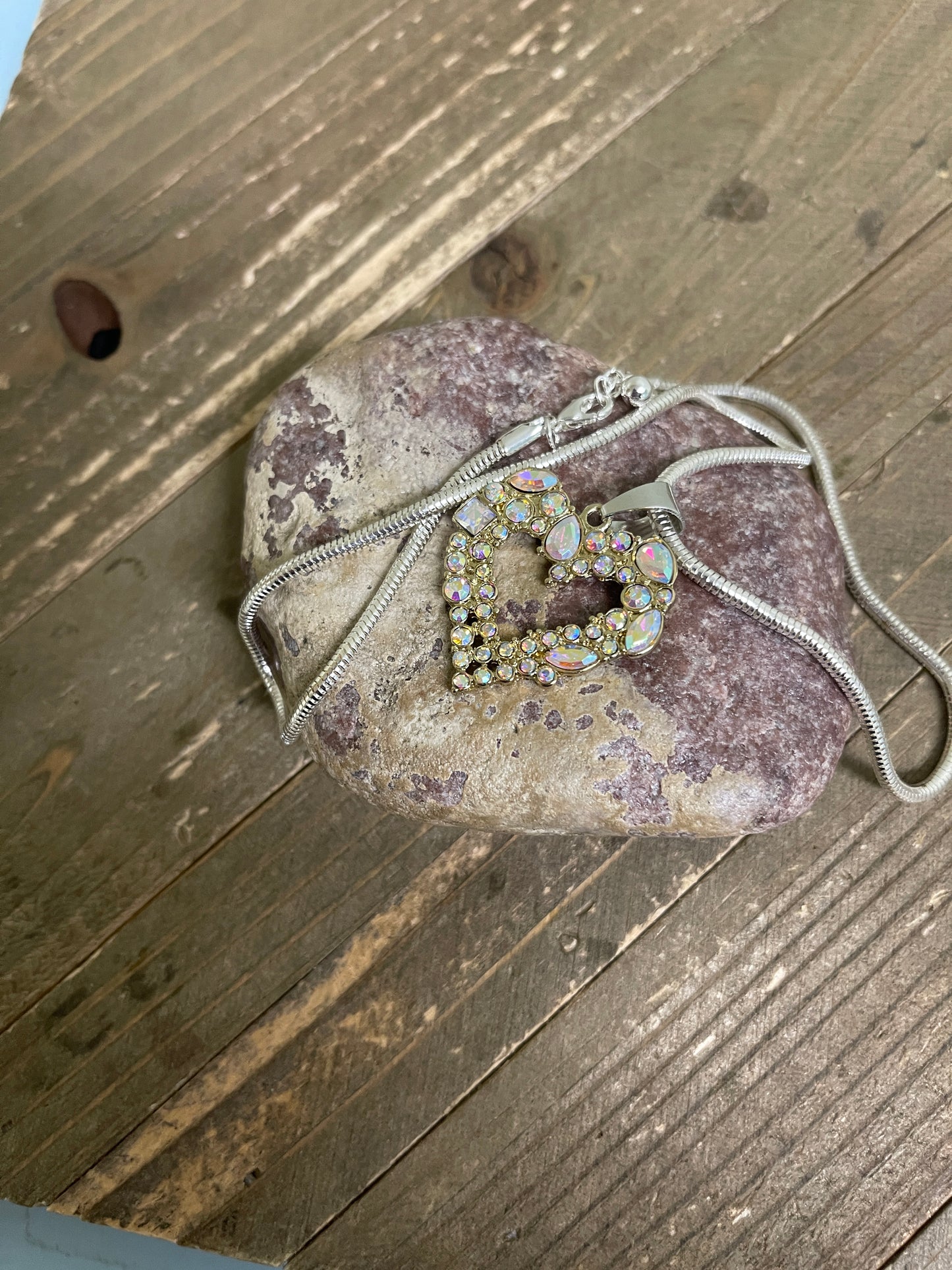 Iridescent Rhinestone Heart Pendant on a Silver chain NecklacePink tiful of LOVE