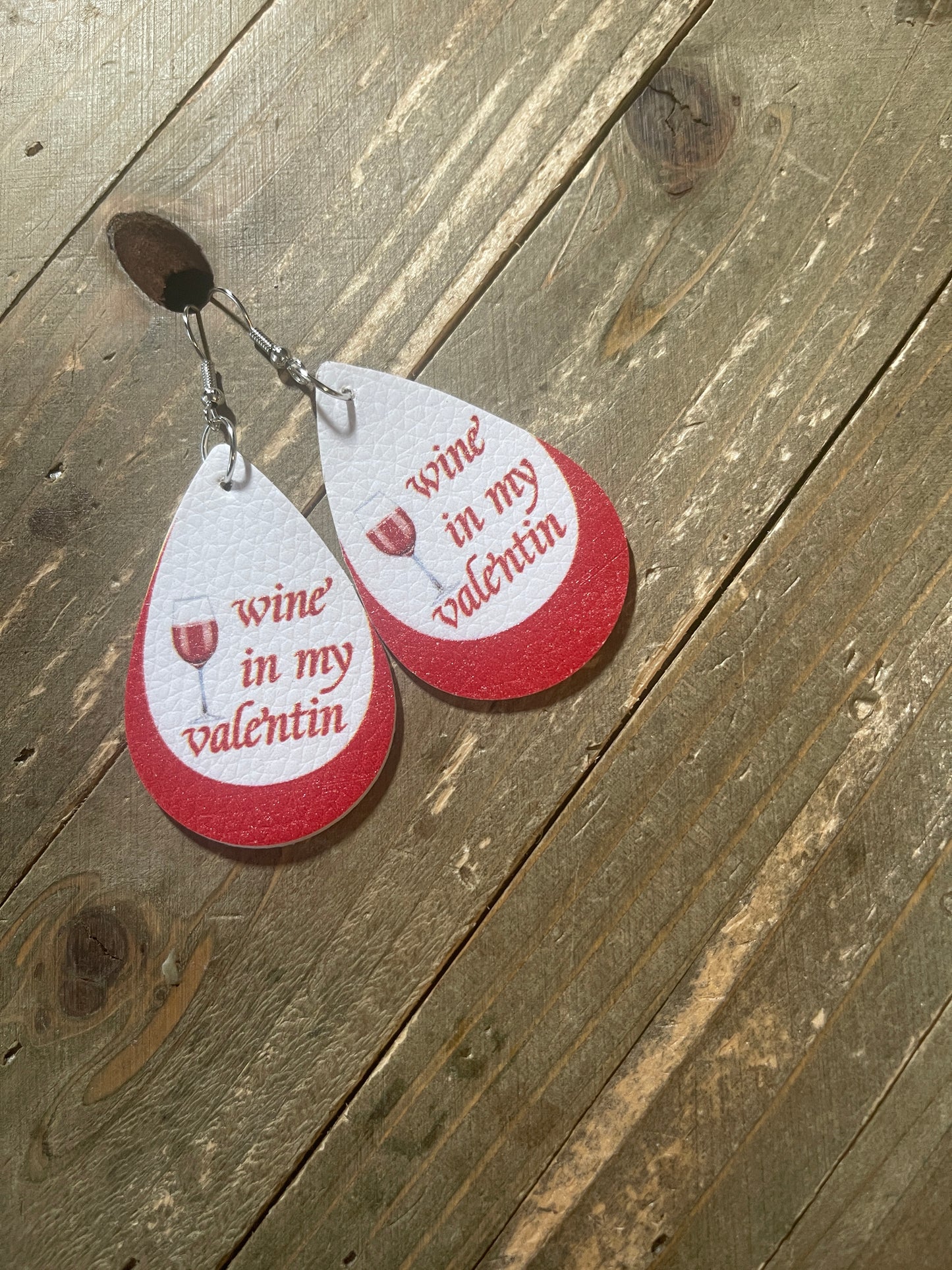 Wine Valentine Faux Leather Teardrop Earrings