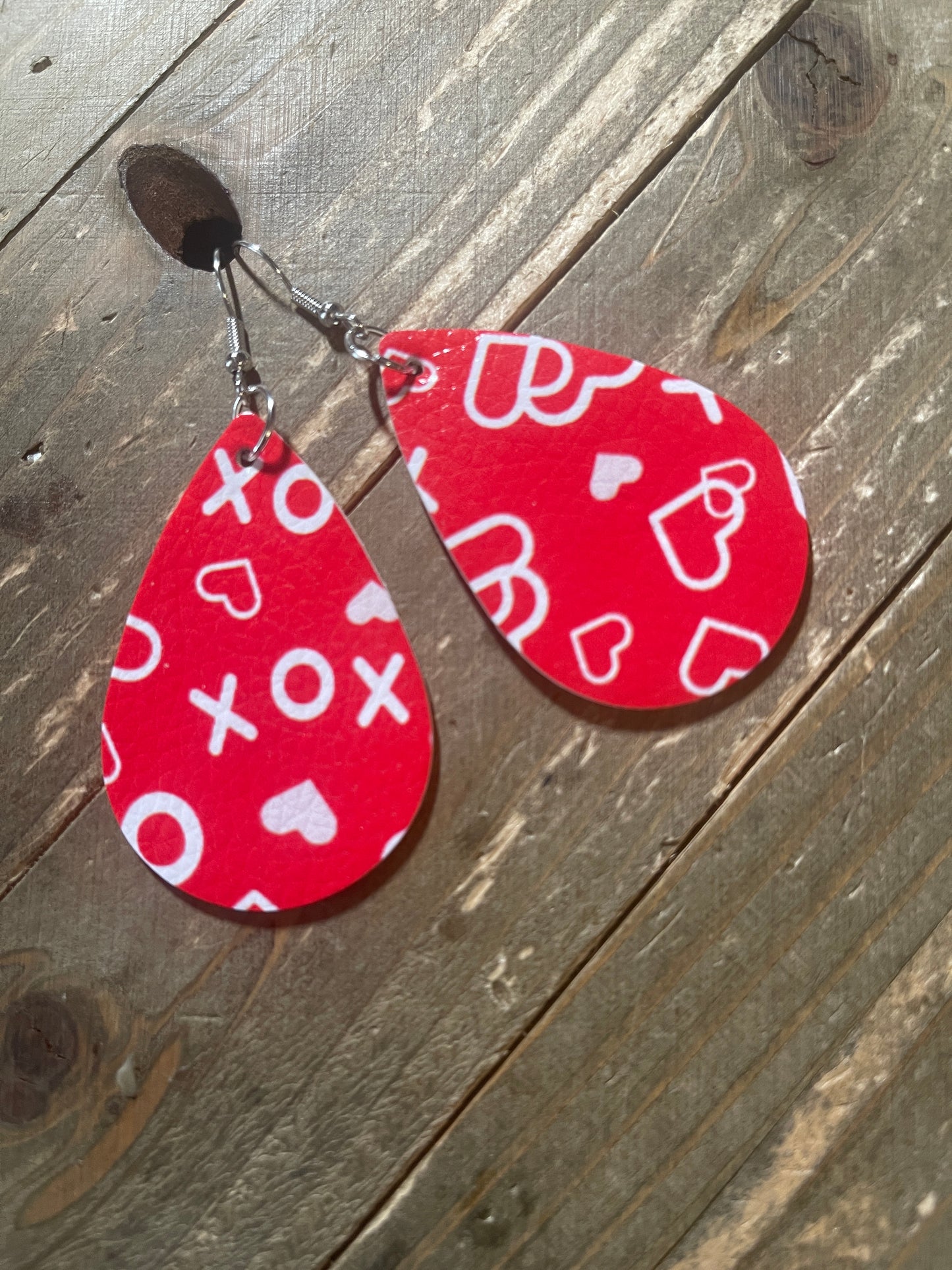 Valentine Hearts Faux Leather Teardrop Earrings -Hearts & XOXO
