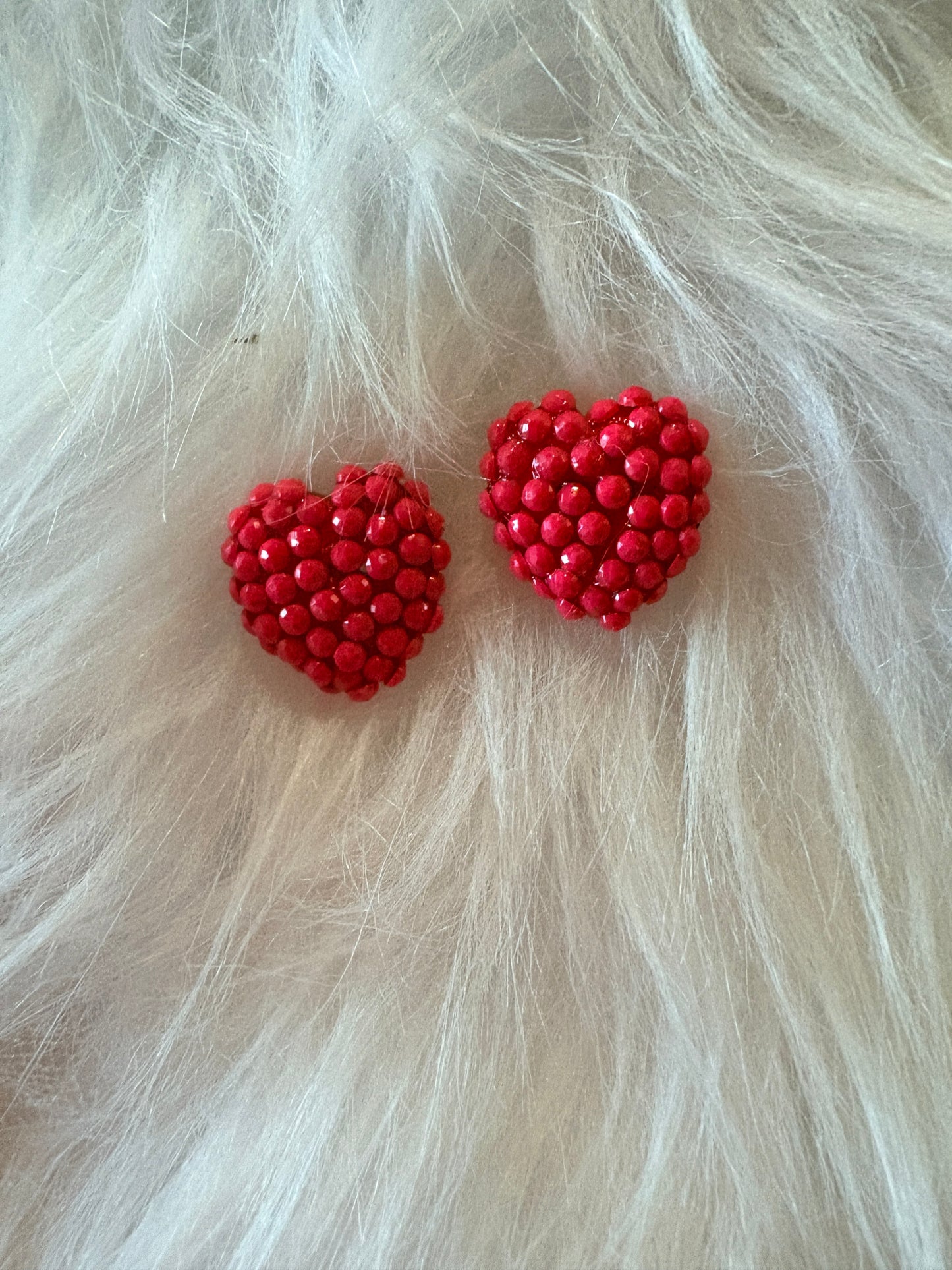 Red gemstone Heart Stud Earrings – Textured Heart Design with Silver-Plated Posts