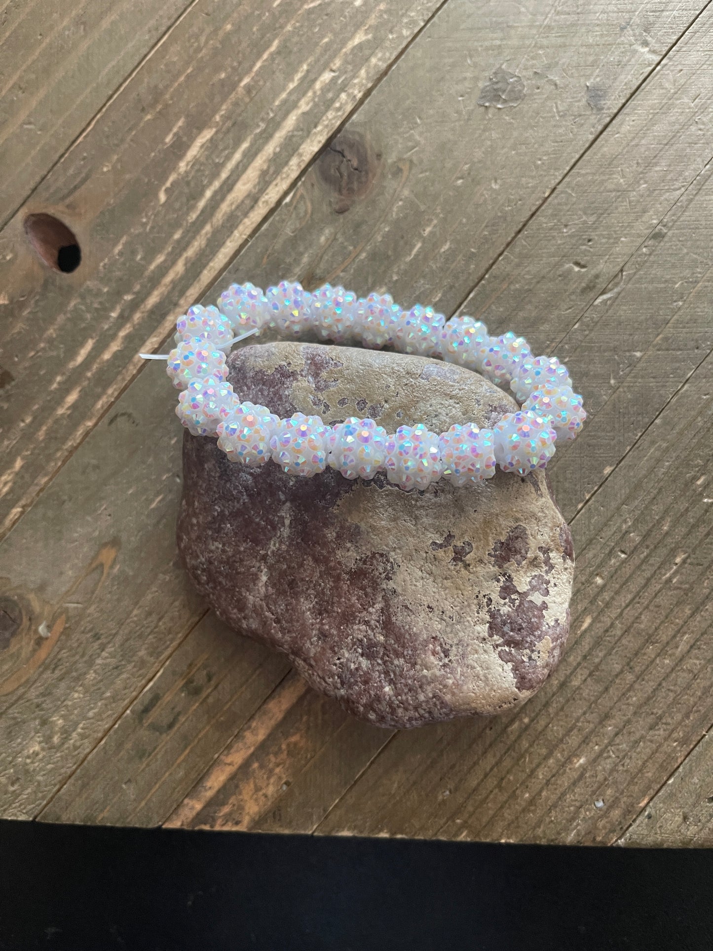 White Round Rhinestone Beaded Elastic/Stretch BraceletPink tiful of LOVE