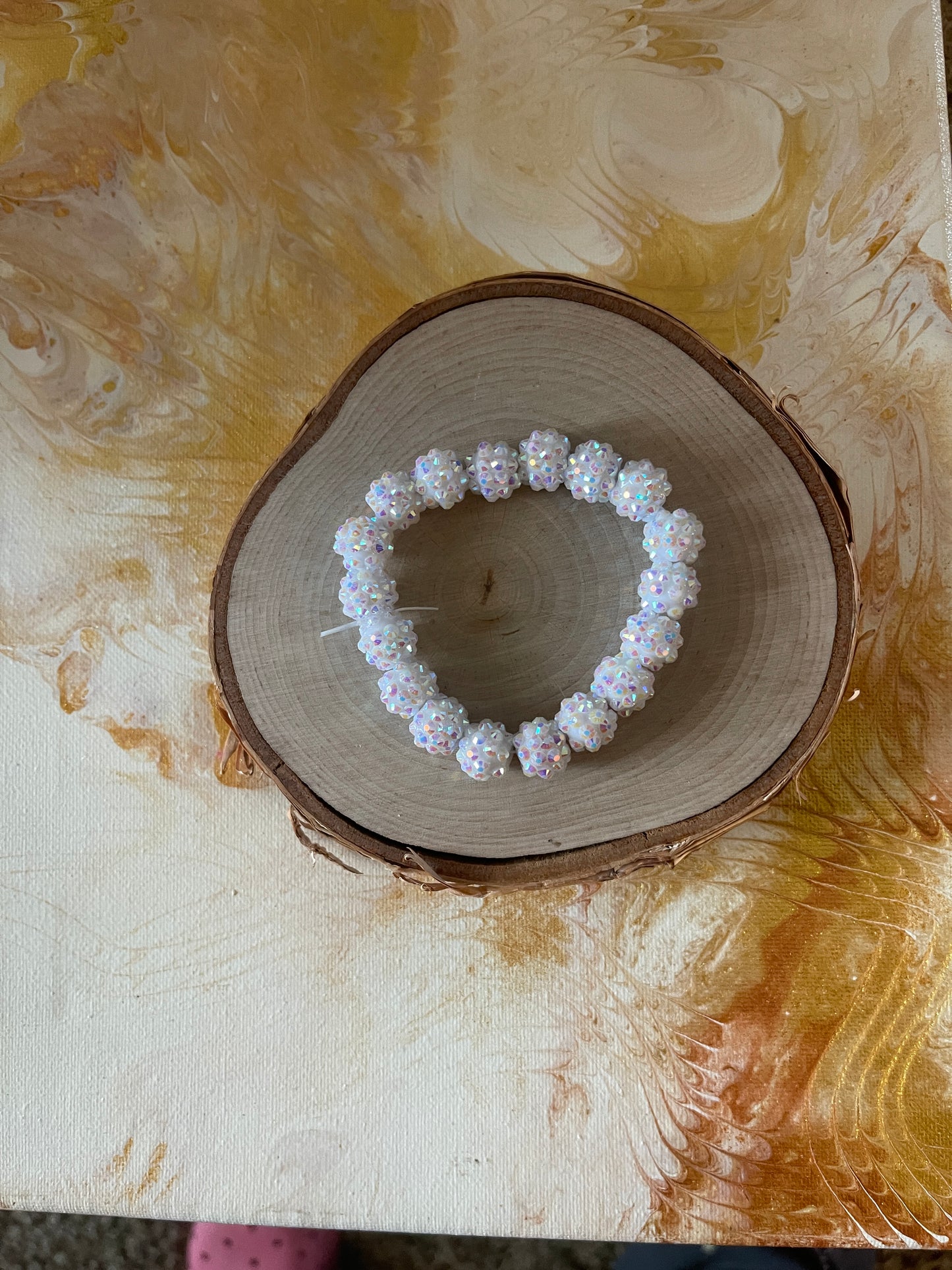White Round Rhinestone Beaded Elastic/Stretch BraceletPink tiful of LOVE