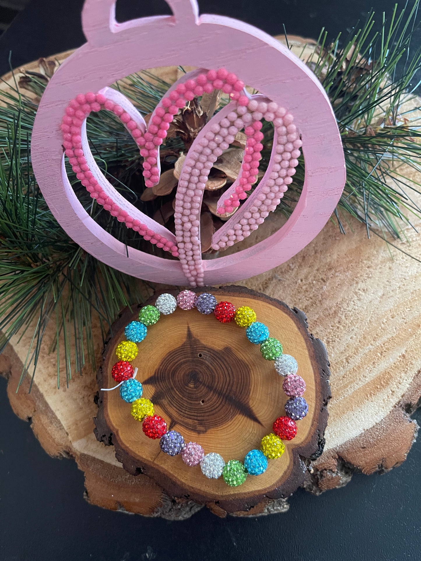 Multi-Color Rhinestone Ball Bead Elastic/Stretch Bracelet-1Pink tiful of LOVE