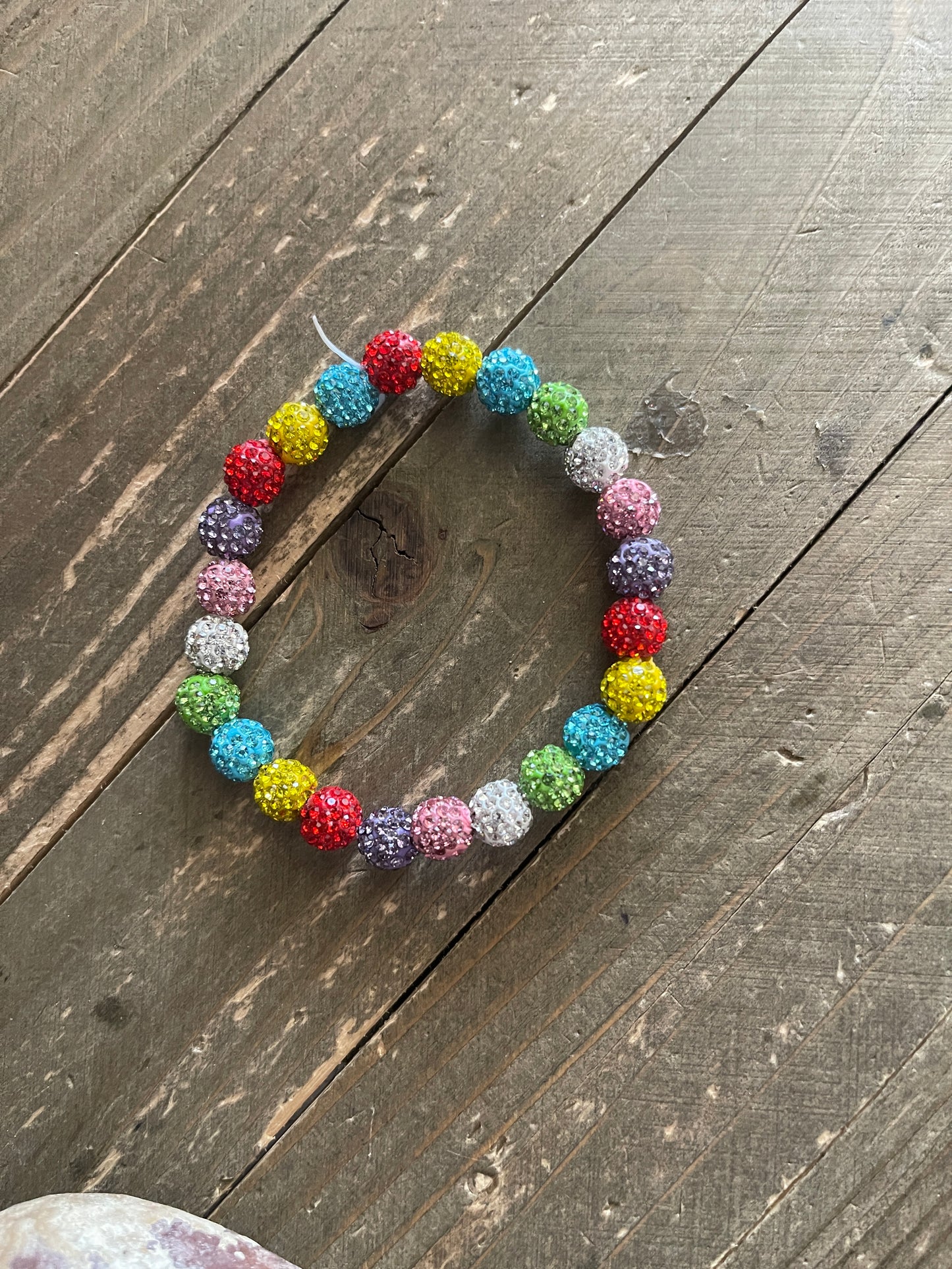 Multi-Color Rhinestone Ball Bead Elastic/Stretch Bracelet-1Pink tiful of LOVE
