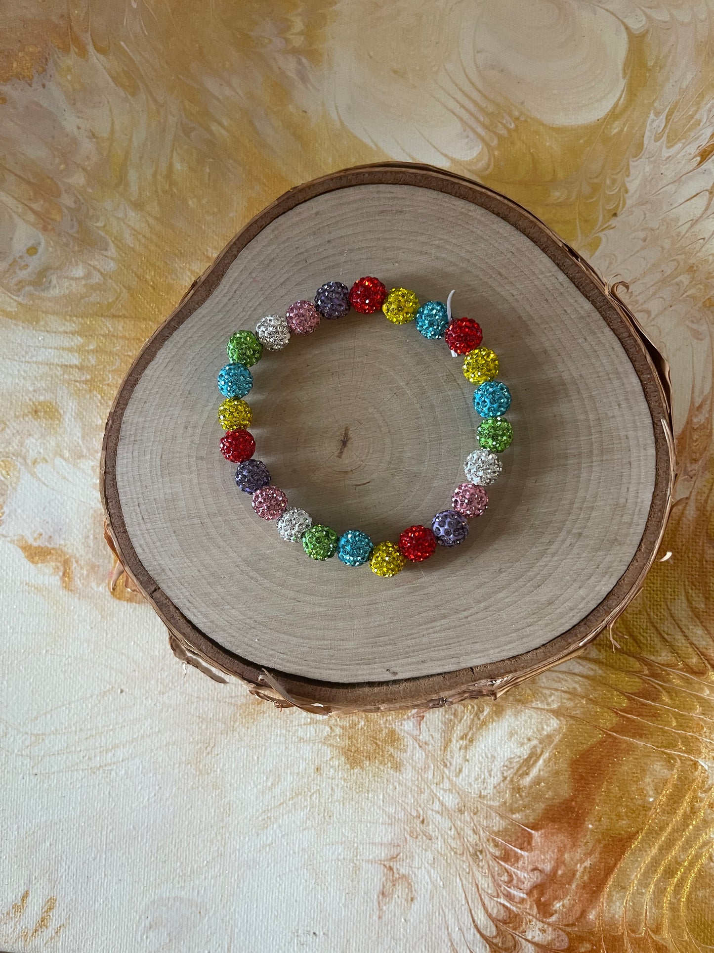 Multi-Color Rhinestone Ball Bead Elastic/Stretch Bracelet-1Pink tiful of LOVE