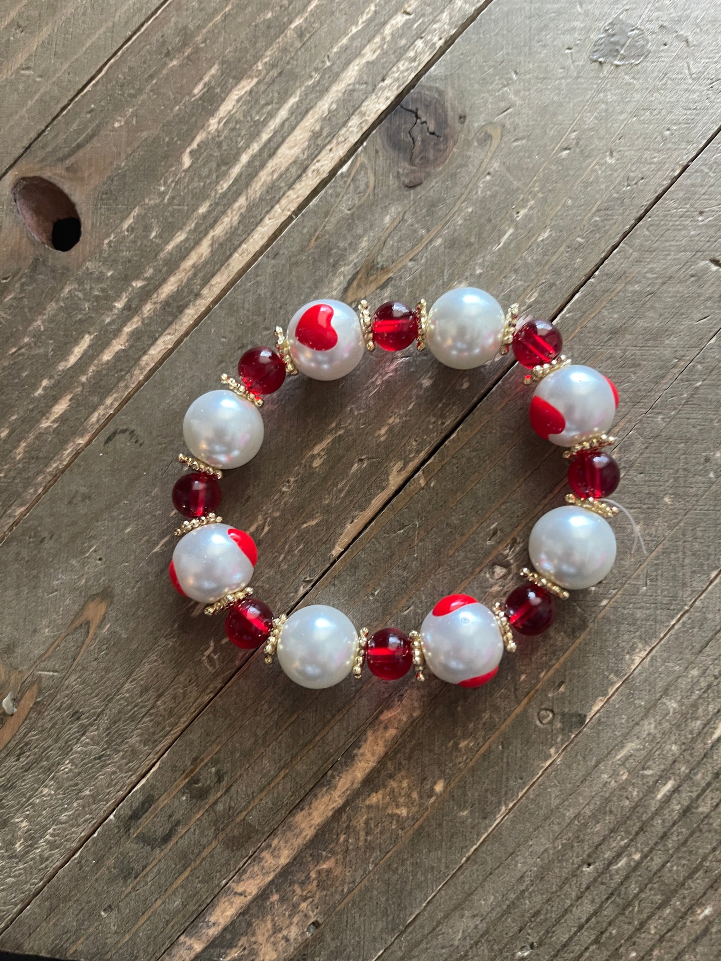 Red Heart Pearl Beaded Stretch bracelet-Valentine JewelryPink tiful of LOVE