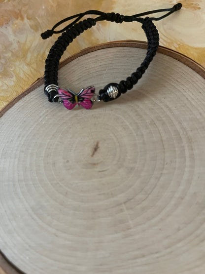 butterfly charm and black braided flat knot braceletPink tiful of LOVE