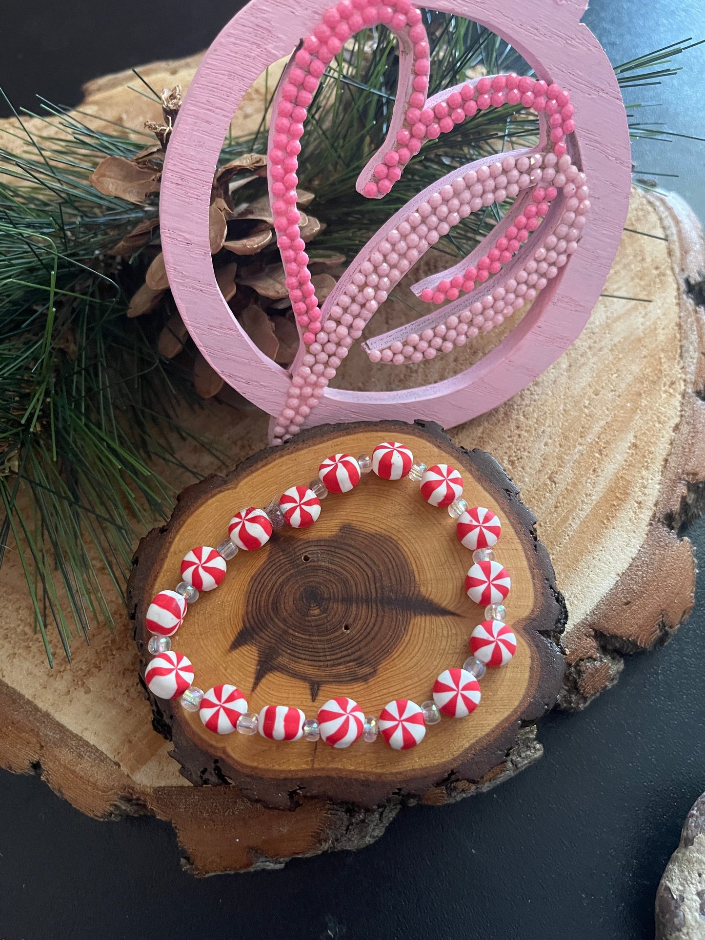 Peppermint Beaded Elastic/Stretch BraceletPink tiful of LOVE