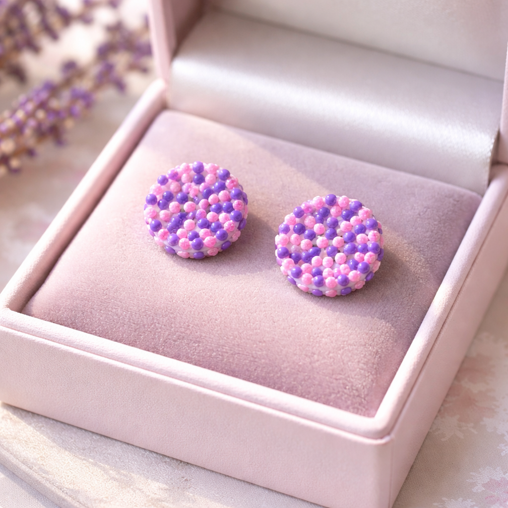 Pink & Purple Diamond Art Round Stud Earrings