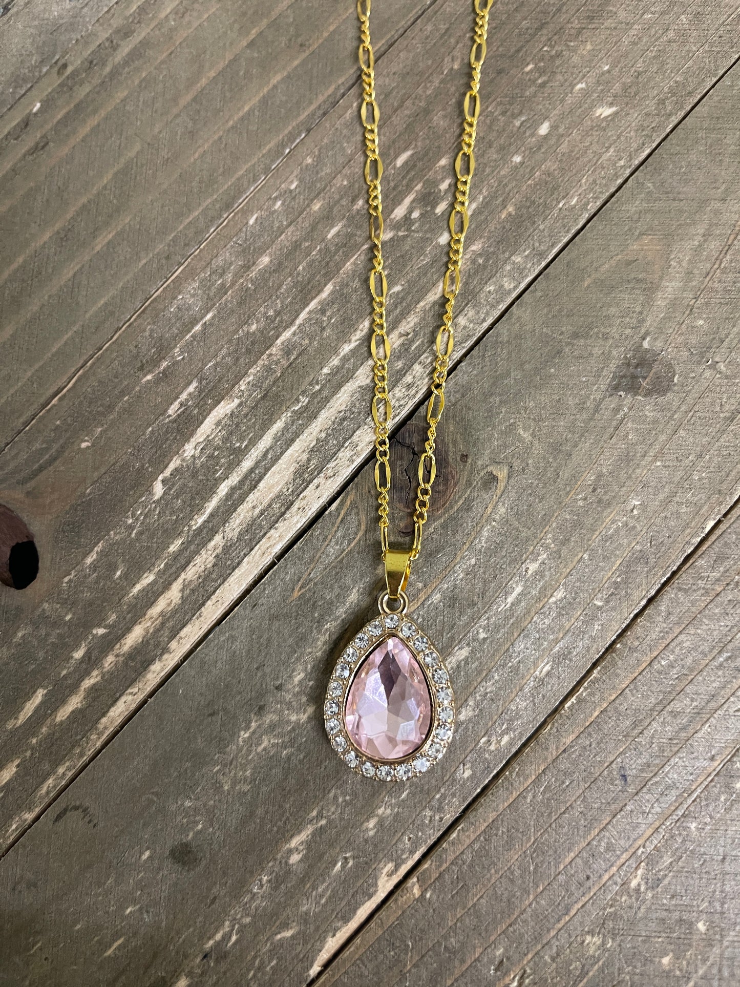 Pink and Diamond Rhinestone Pendant on a Gold chain NecklacePink tiful of LOVE