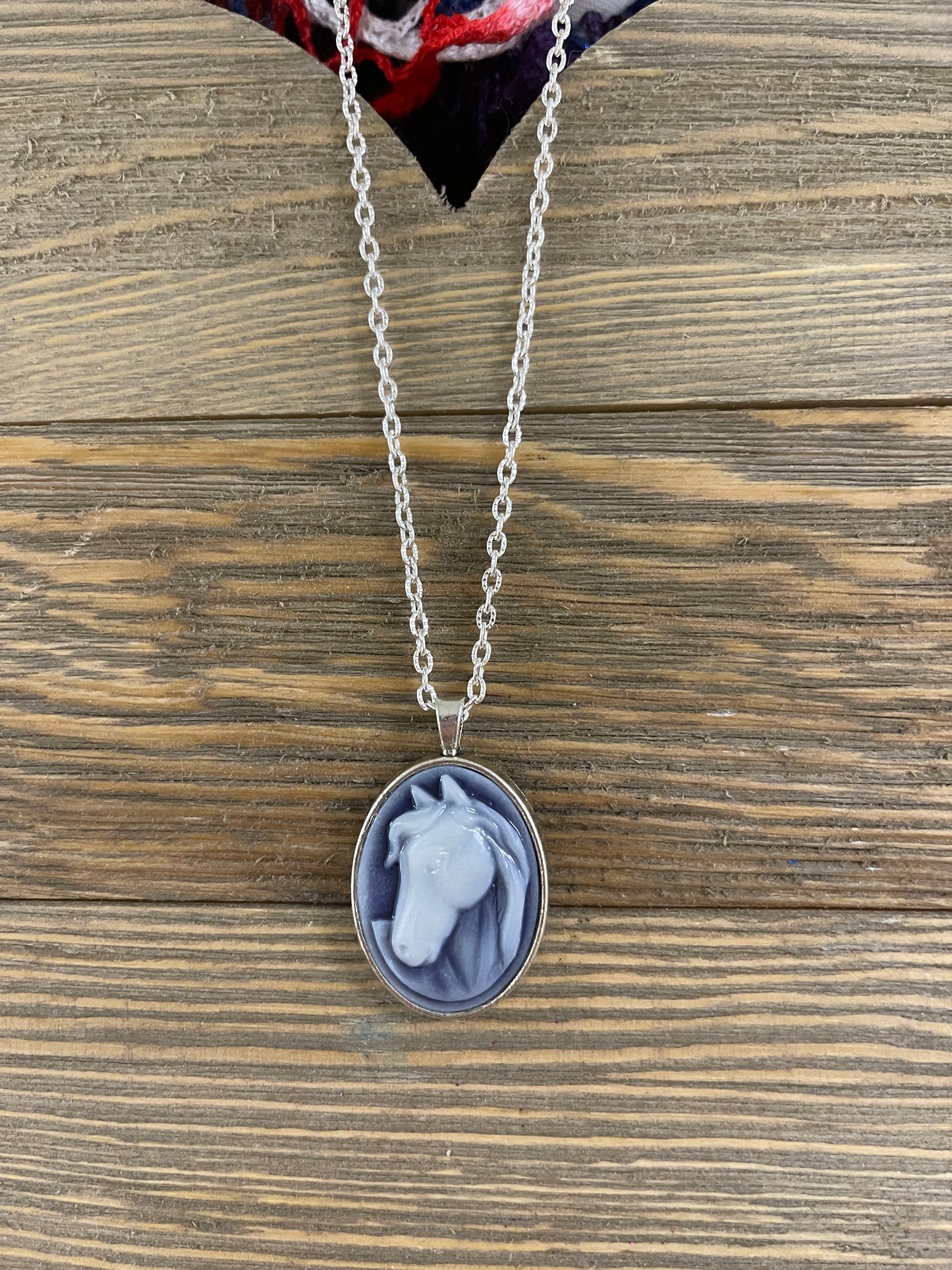 blue and White Horse Cameo Pendant on a Silver chain NecklacePink tiful of LOVE
