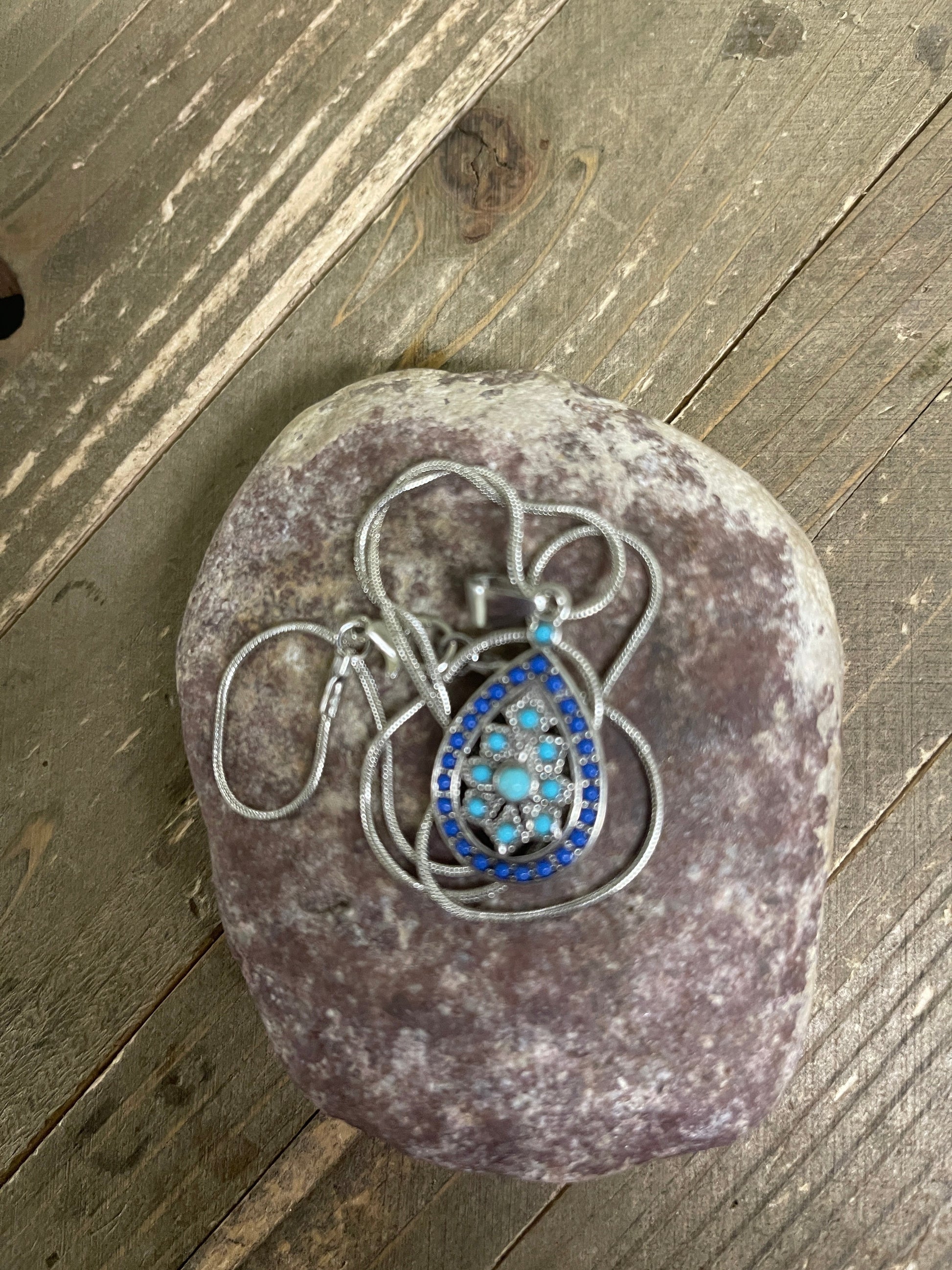 Blue Boho Teardrop Pendant on a Silver chain NecklacePink tiful of LOVE