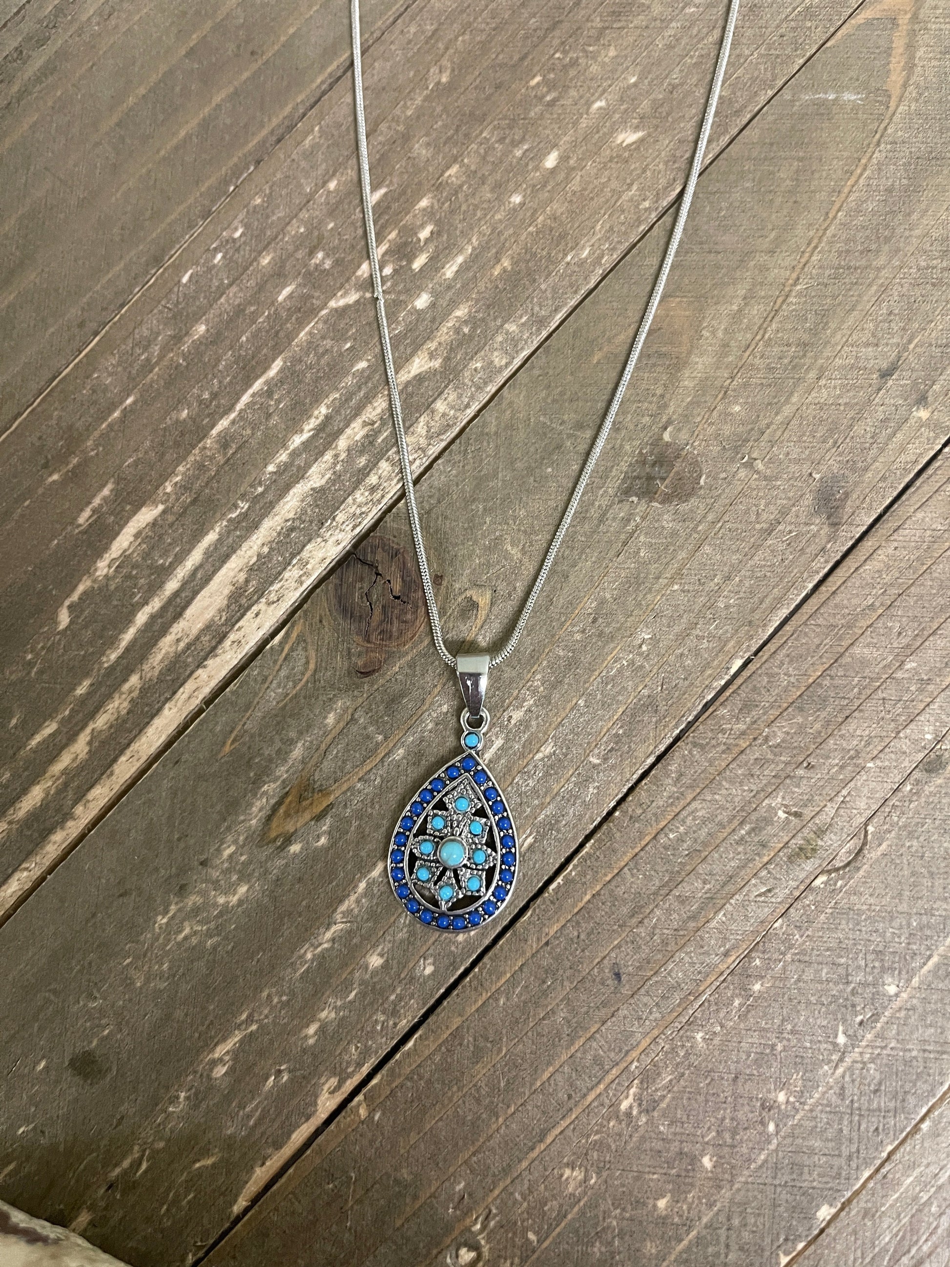 Blue Boho Teardrop Pendant on a Silver chain NecklacePink tiful of LOVE