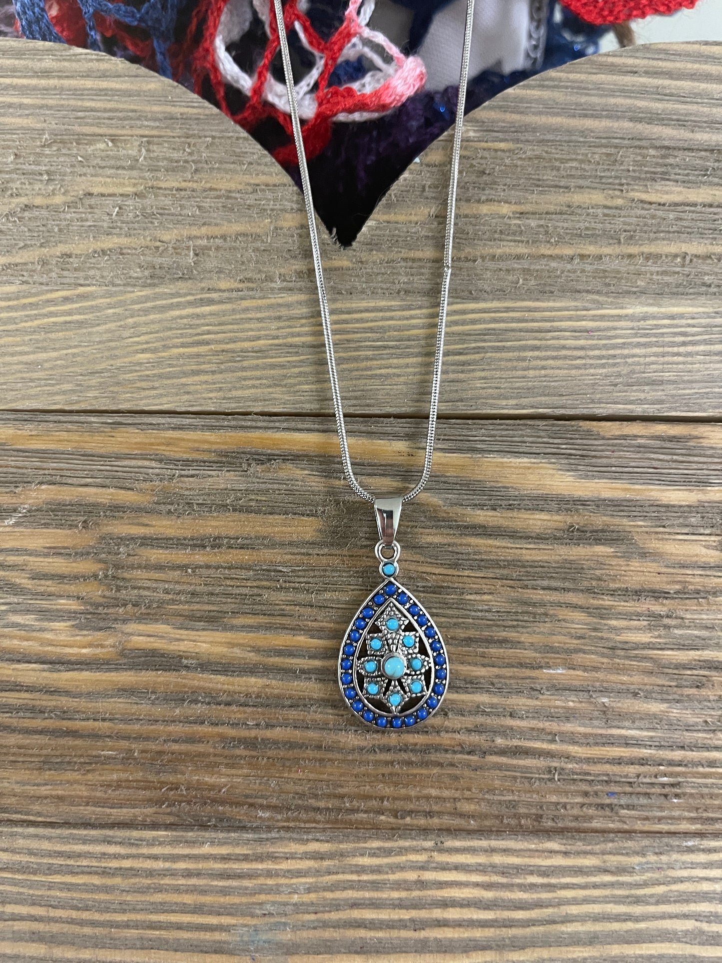 Blue Boho Teardrop Pendant on a Silver chain NecklacePink tiful of LOVE
