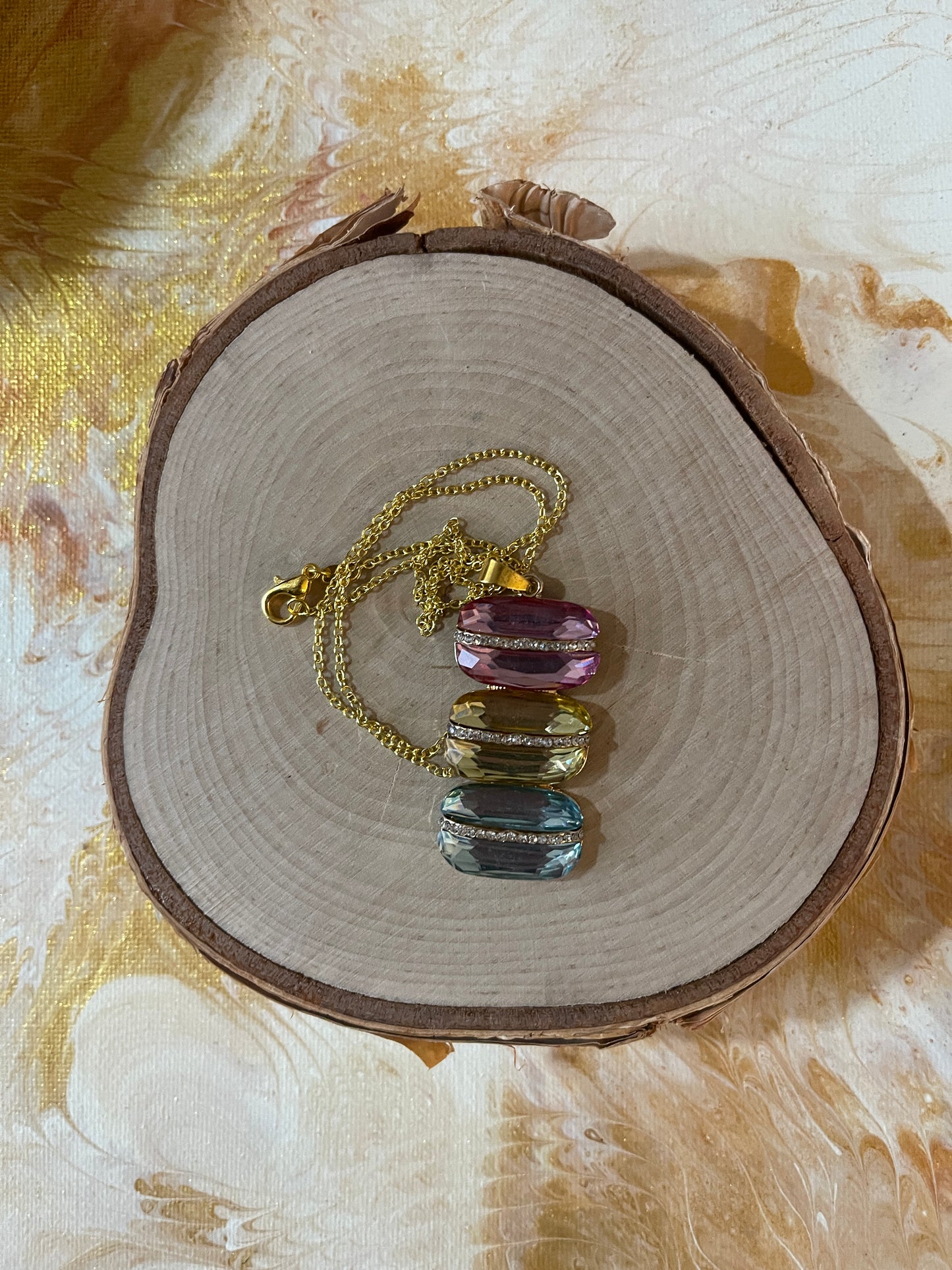 Macaron Rhinestone Pendant on a Gold chain NecklacePink tiful of LOVE
