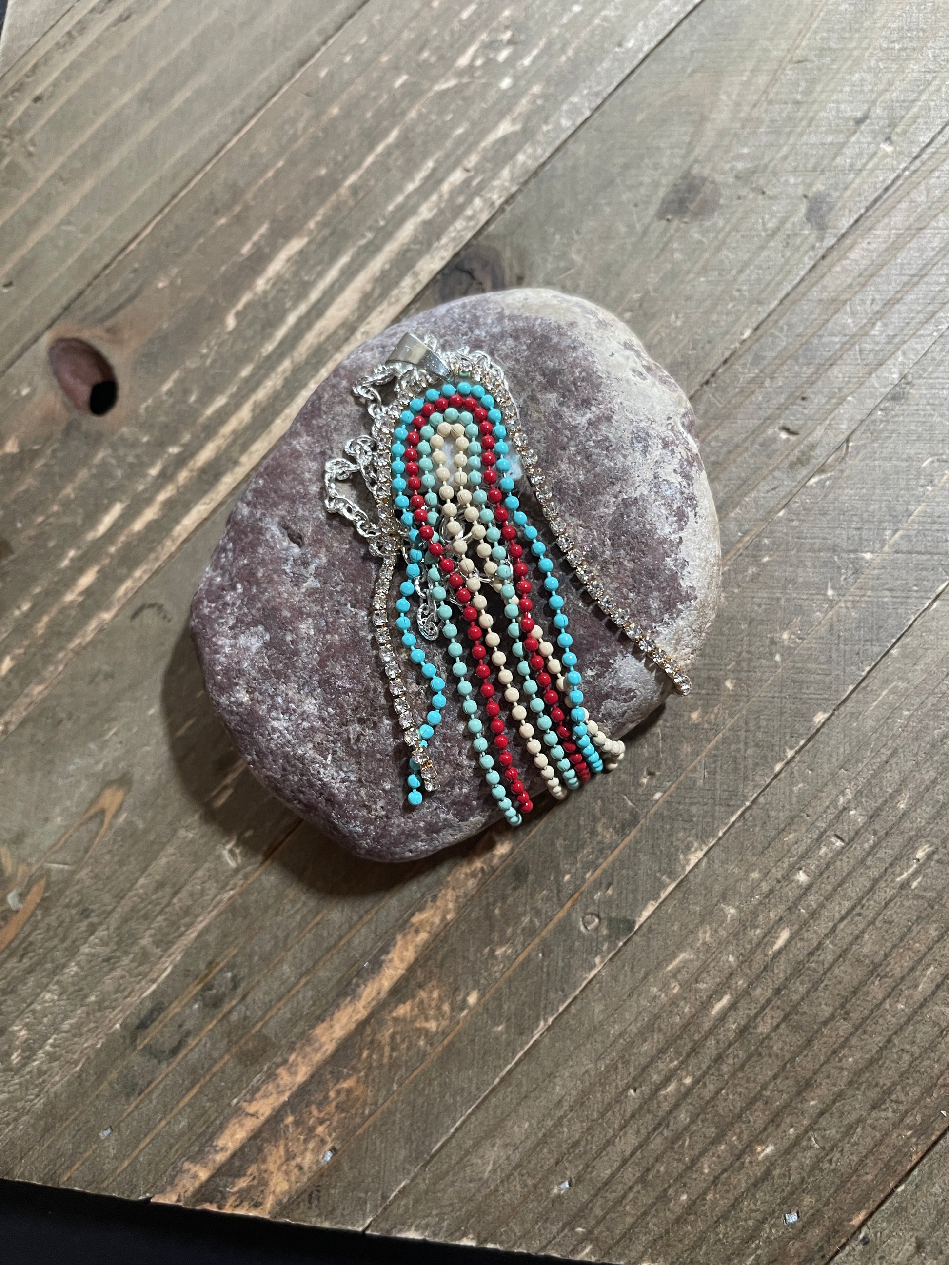 Boho Rainbow long string Pendant on a Silver chain NecklacePink tiful of LOVE