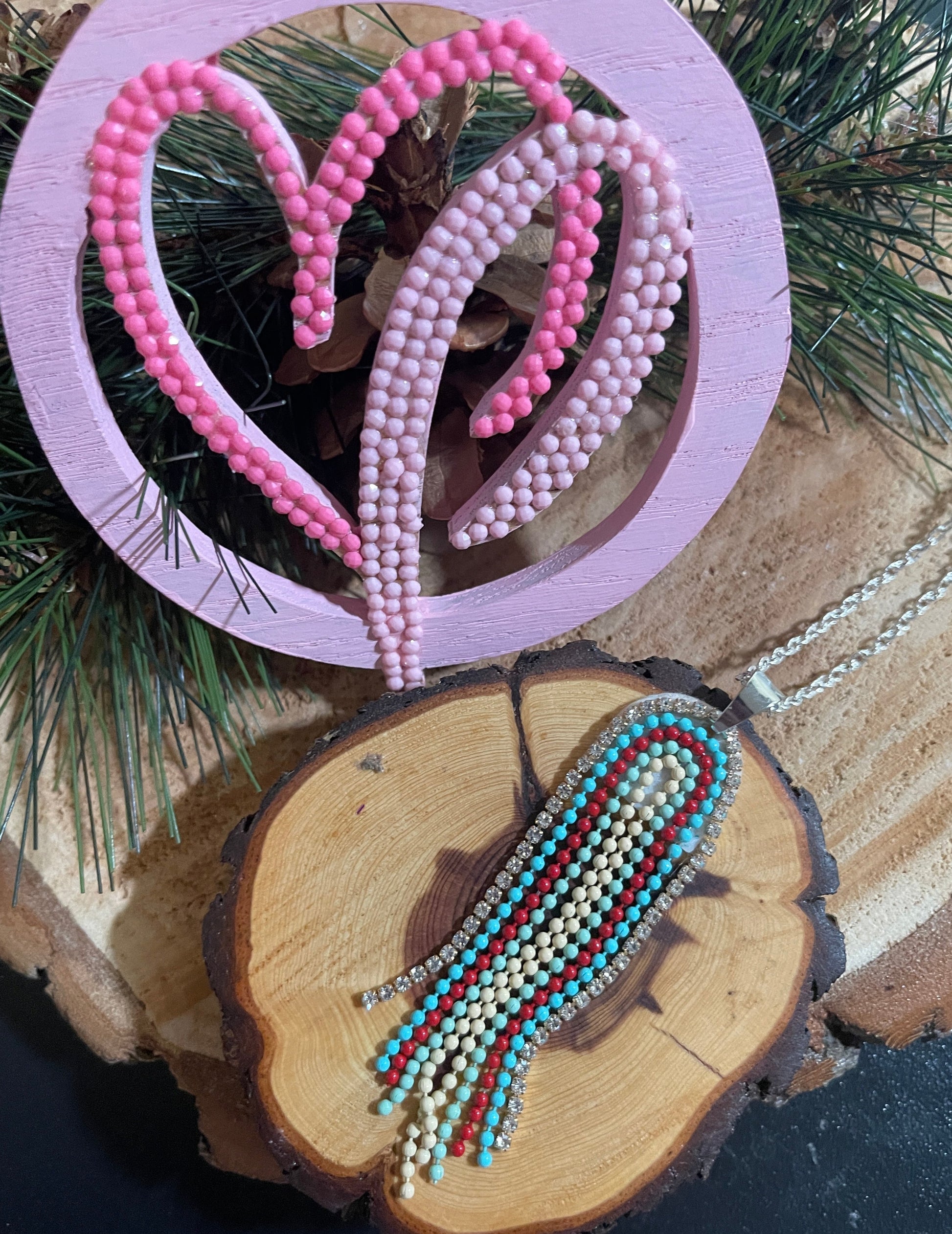 Boho Rainbow long string Pendant on a Silver chain NecklacePink tiful of LOVE