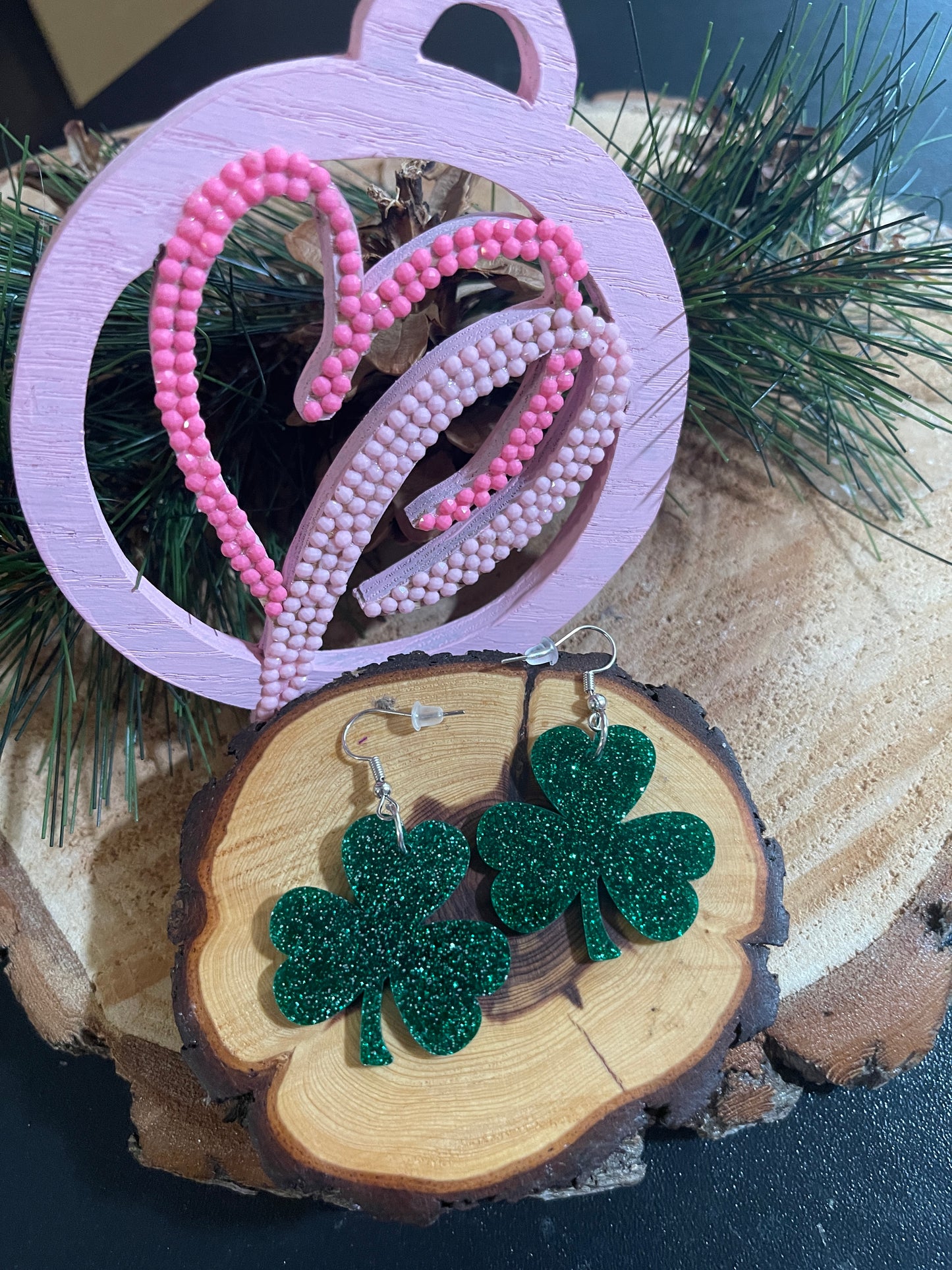 Glitter Shamrock Acrylic Charm Wire EarringPink tiful of LOVE