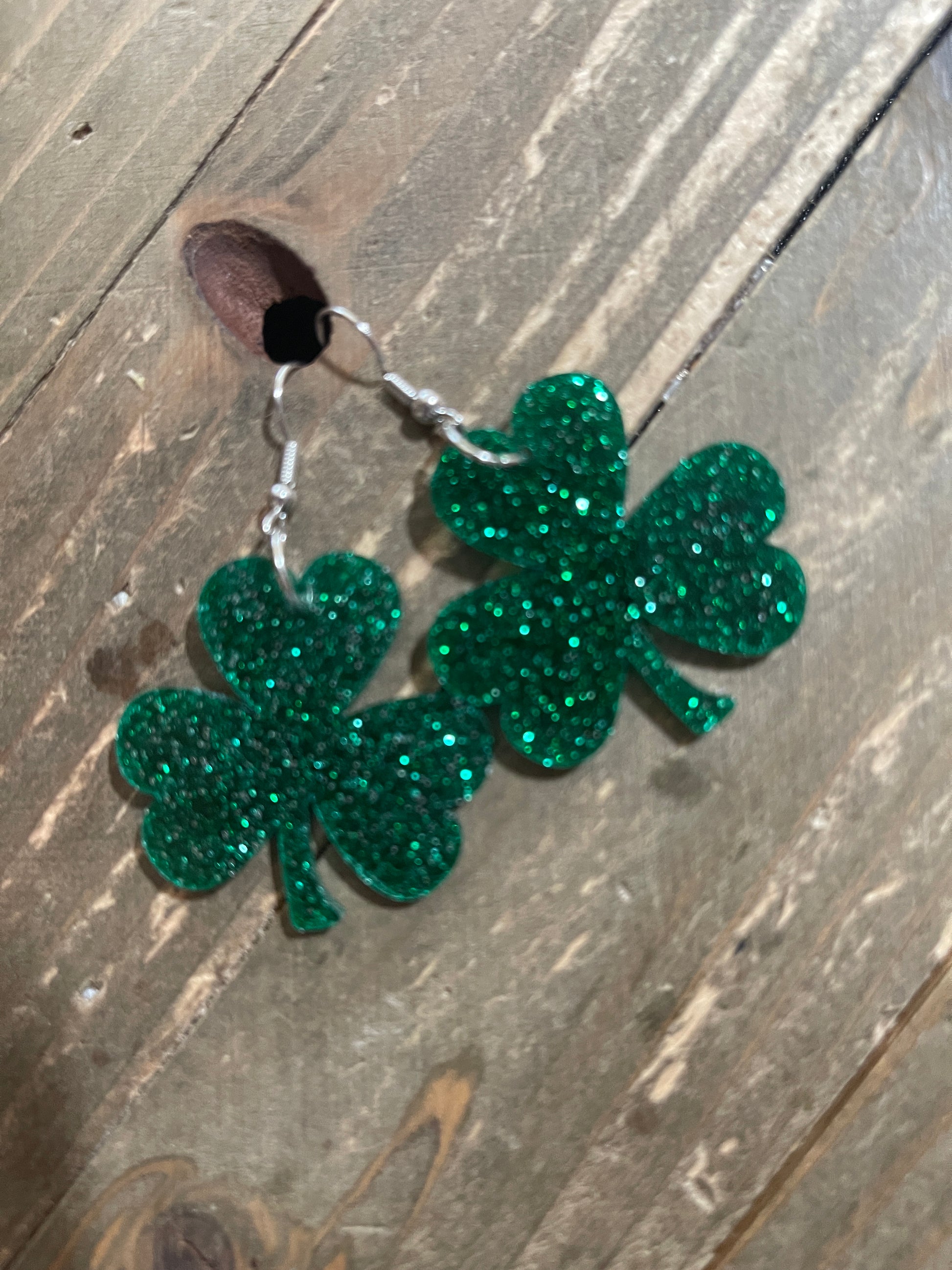 Glitter Shamrock Acrylic Charm Wire EarringPink tiful of LOVE