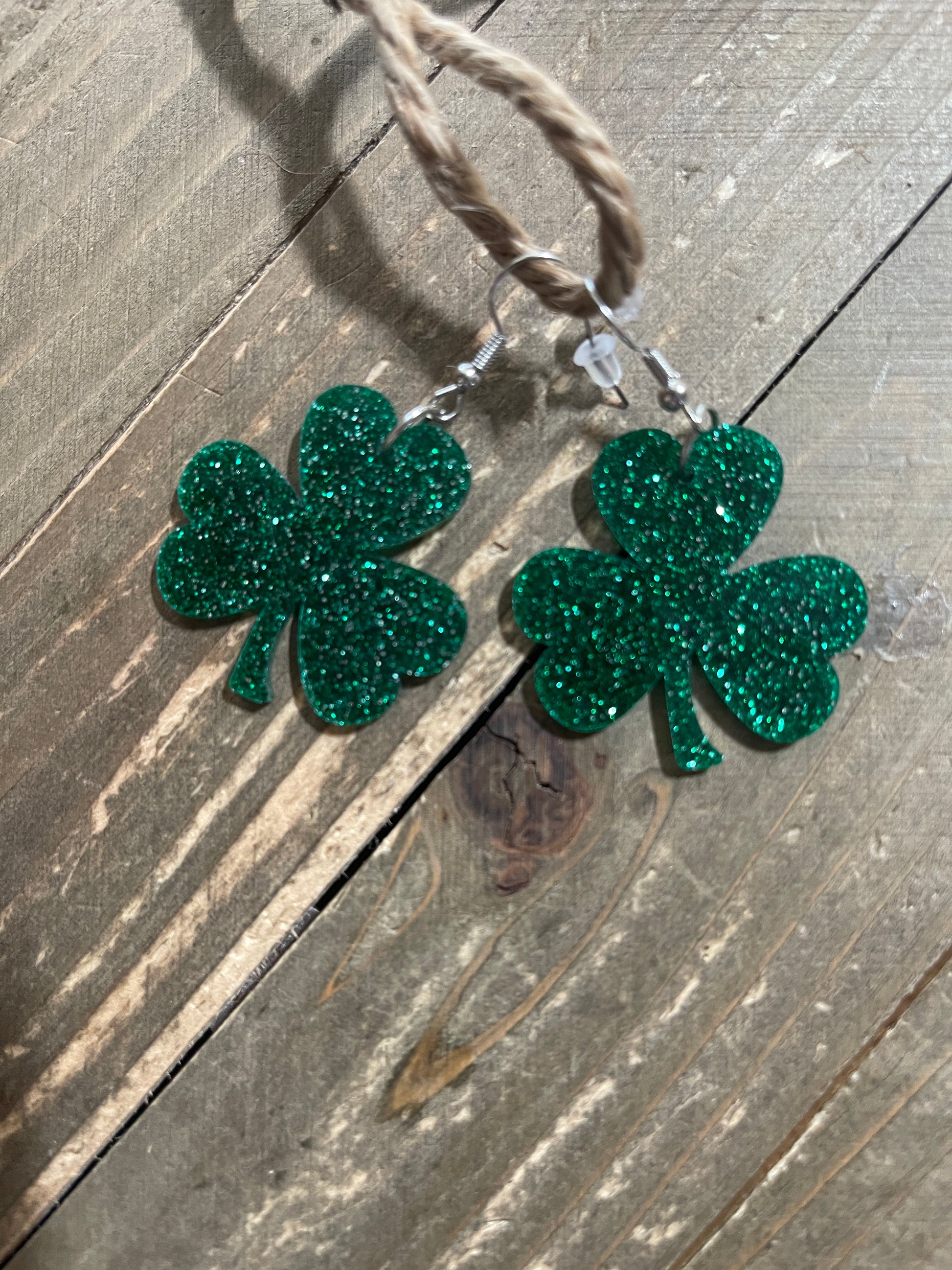 Glitter Shamrock Acrylic Charm Wire EarringPink tiful of LOVE
