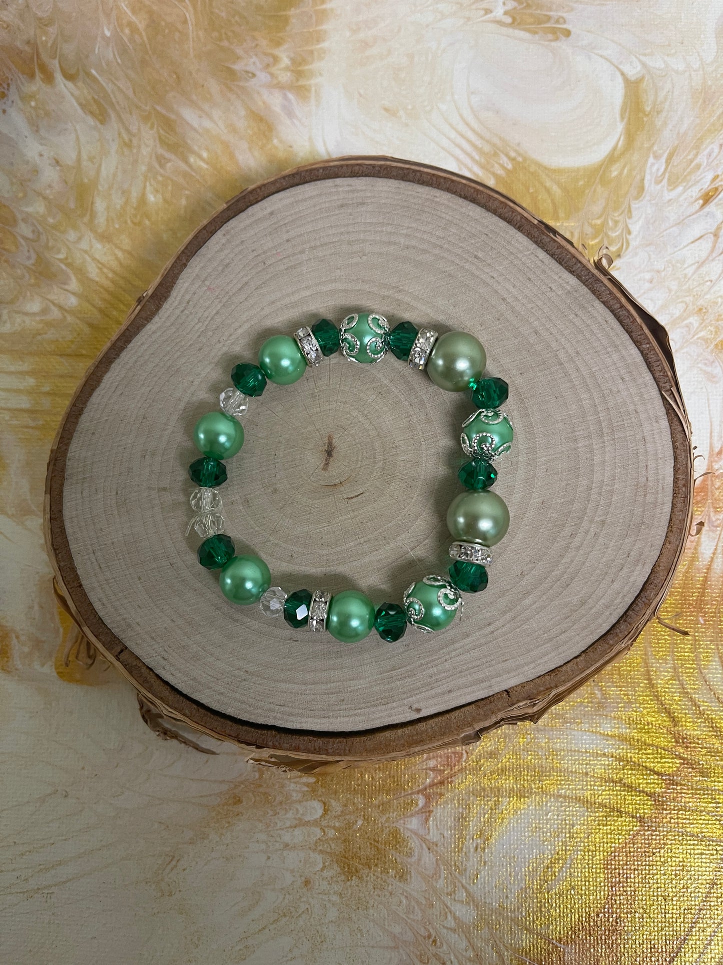 Green Ornate Mixed Glass Beaded Elastic/Stretch BraceletPink tiful of LOVE