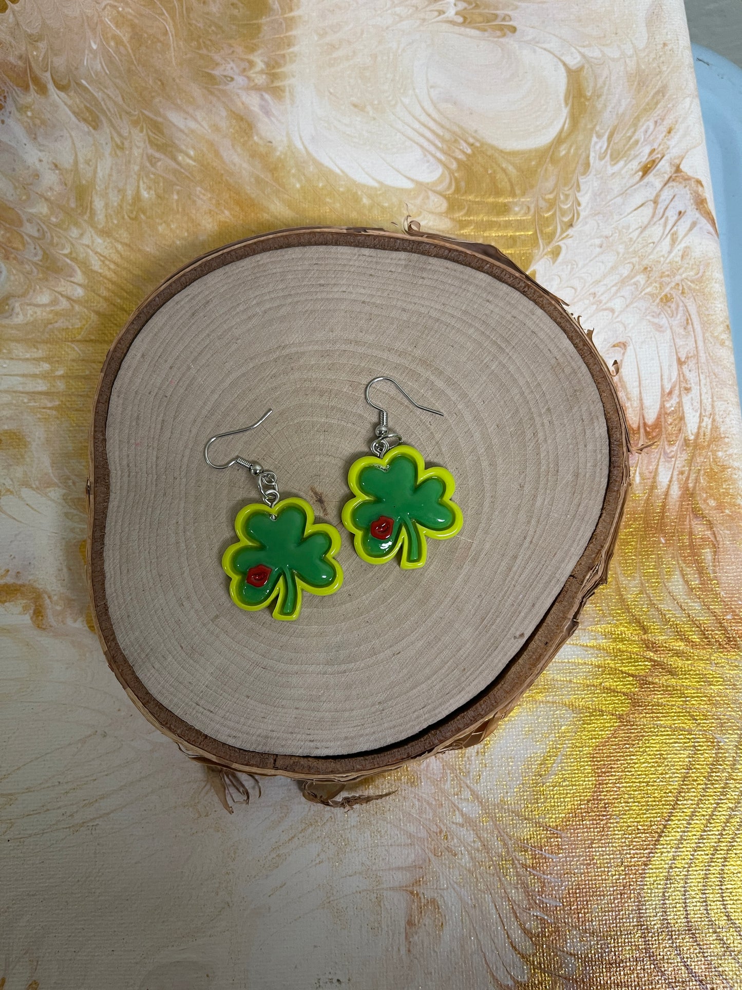St. Patrick's Day Shamrock Resin Charm Wire EarringPink tiful of LOVE