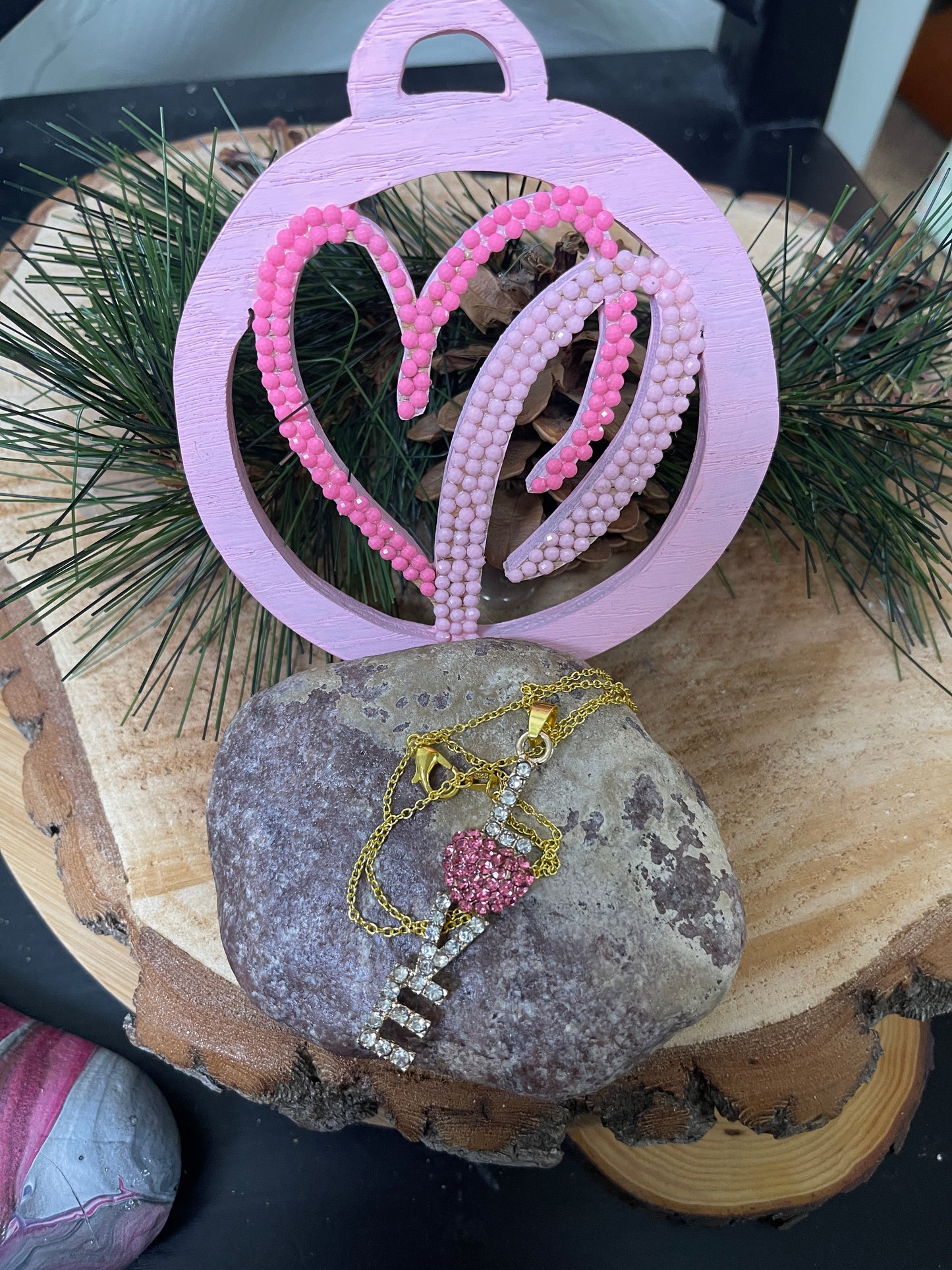 LOVE Rhinestone Pendant on a Gold chain Necklace-PinkPink tiful of LOVE