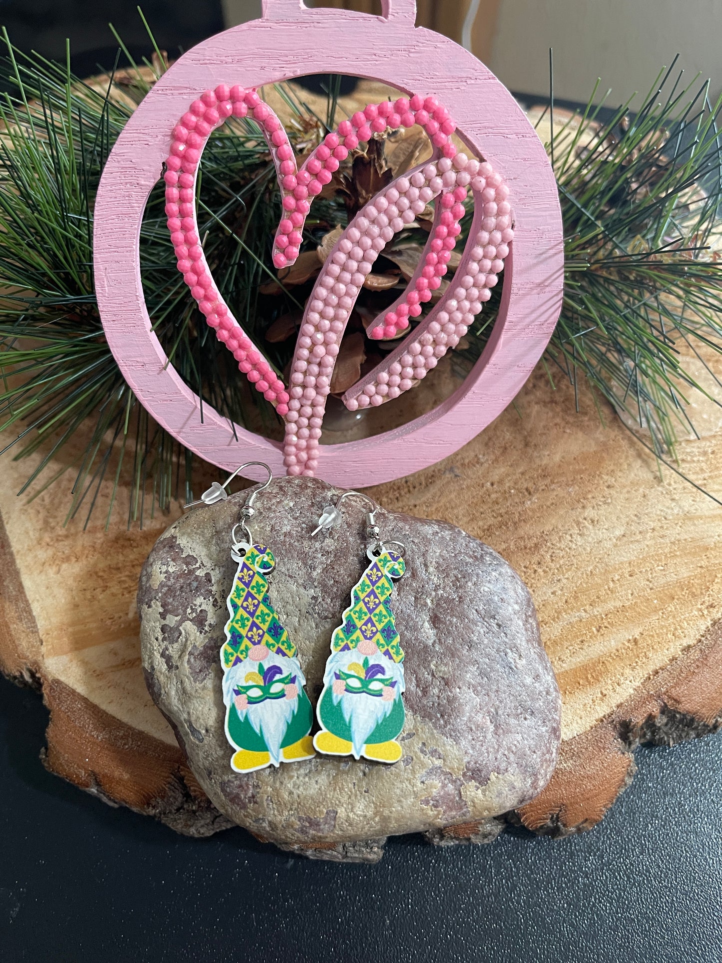 Mardi Gras Gnome Wire earringsPink tiful of LOVE