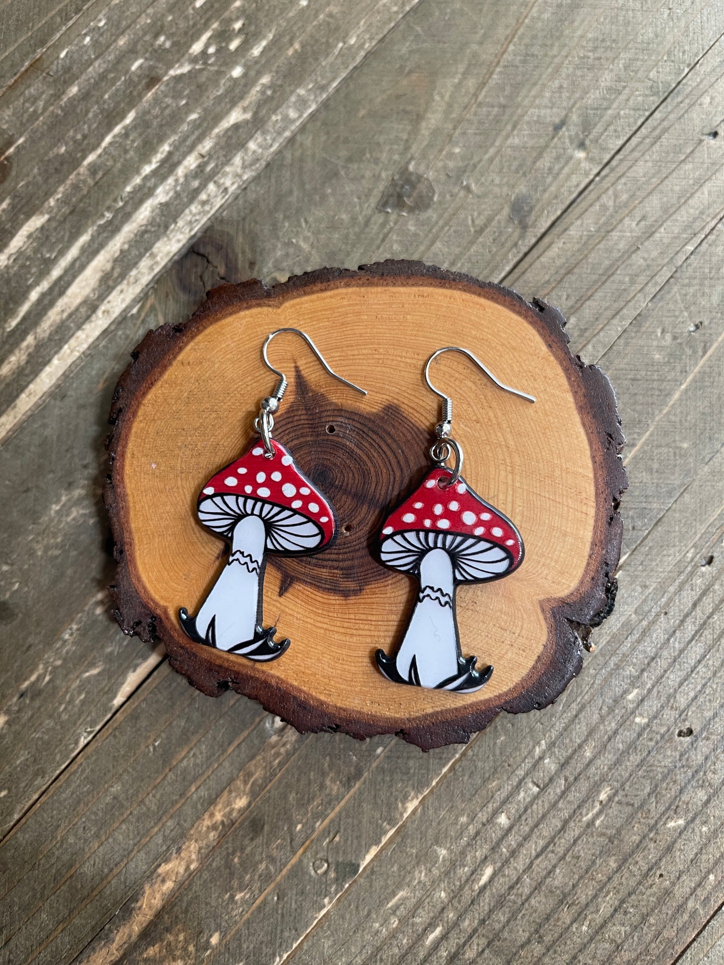 Red Mushroom Toadstool Charm Wire earringsPink tiful of LOVE