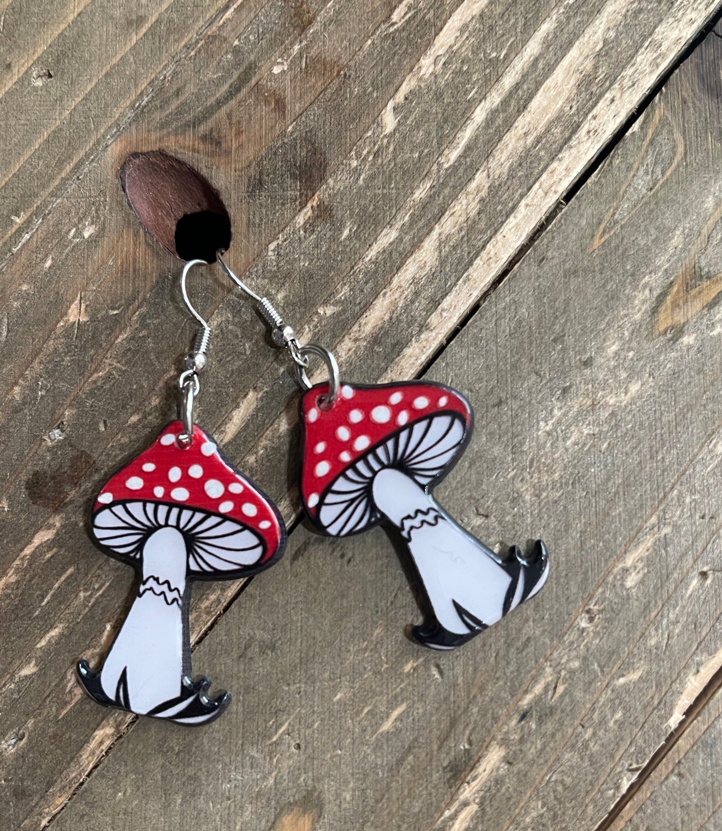 Red Mushroom Toadstool Charm Wire earringsPink tiful of LOVE
