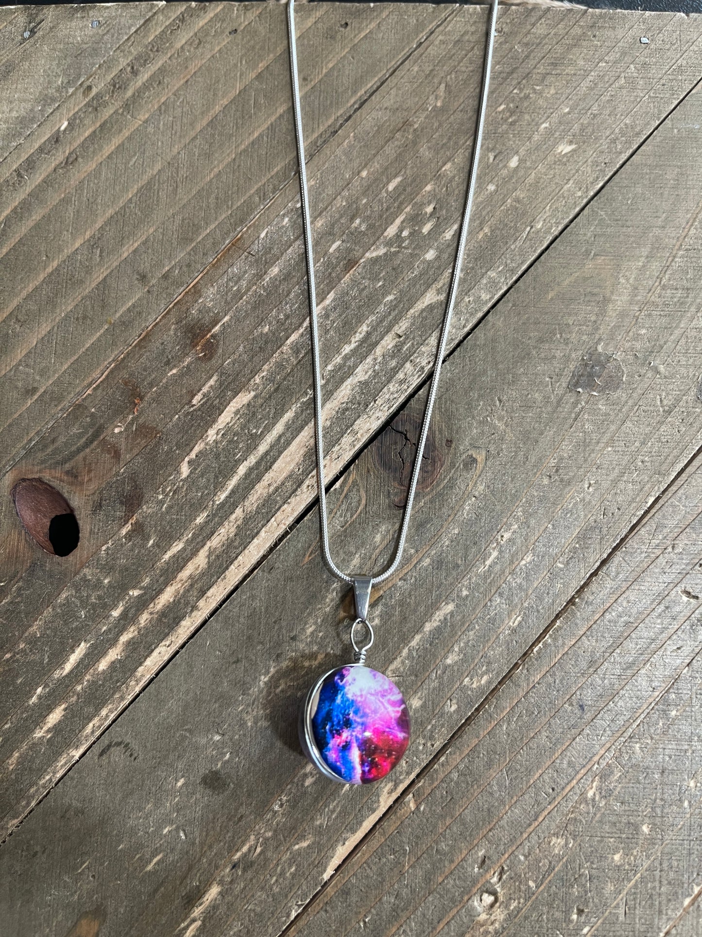 Wire Wrapped Glass Galaxy Purple Nebula Pendant on a Silver chain NecklacePink tiful of LOVE
