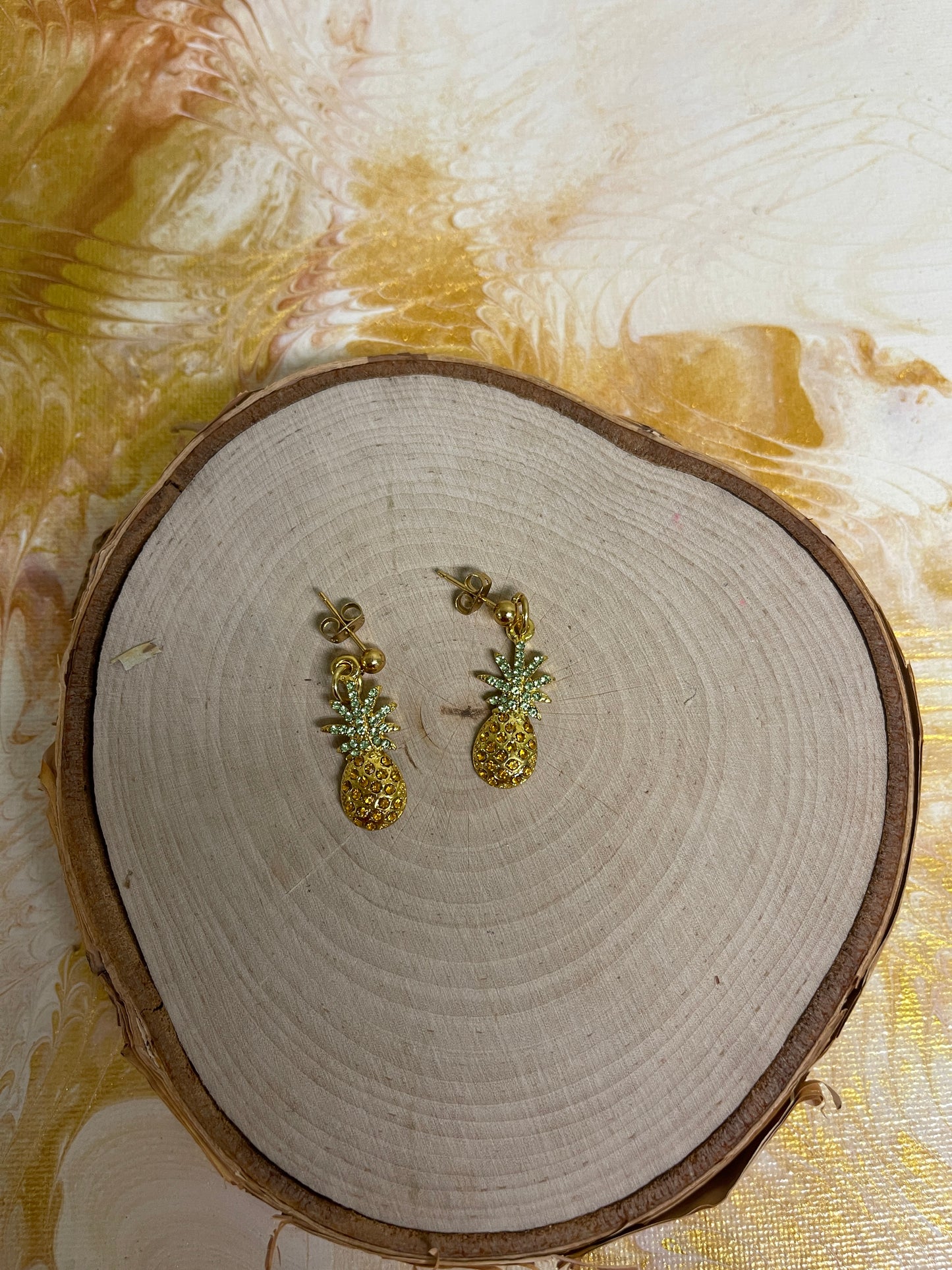 Pineapple-Gold Plated, Rhinestone charms Ball Post earringsPink tiful of LOVE