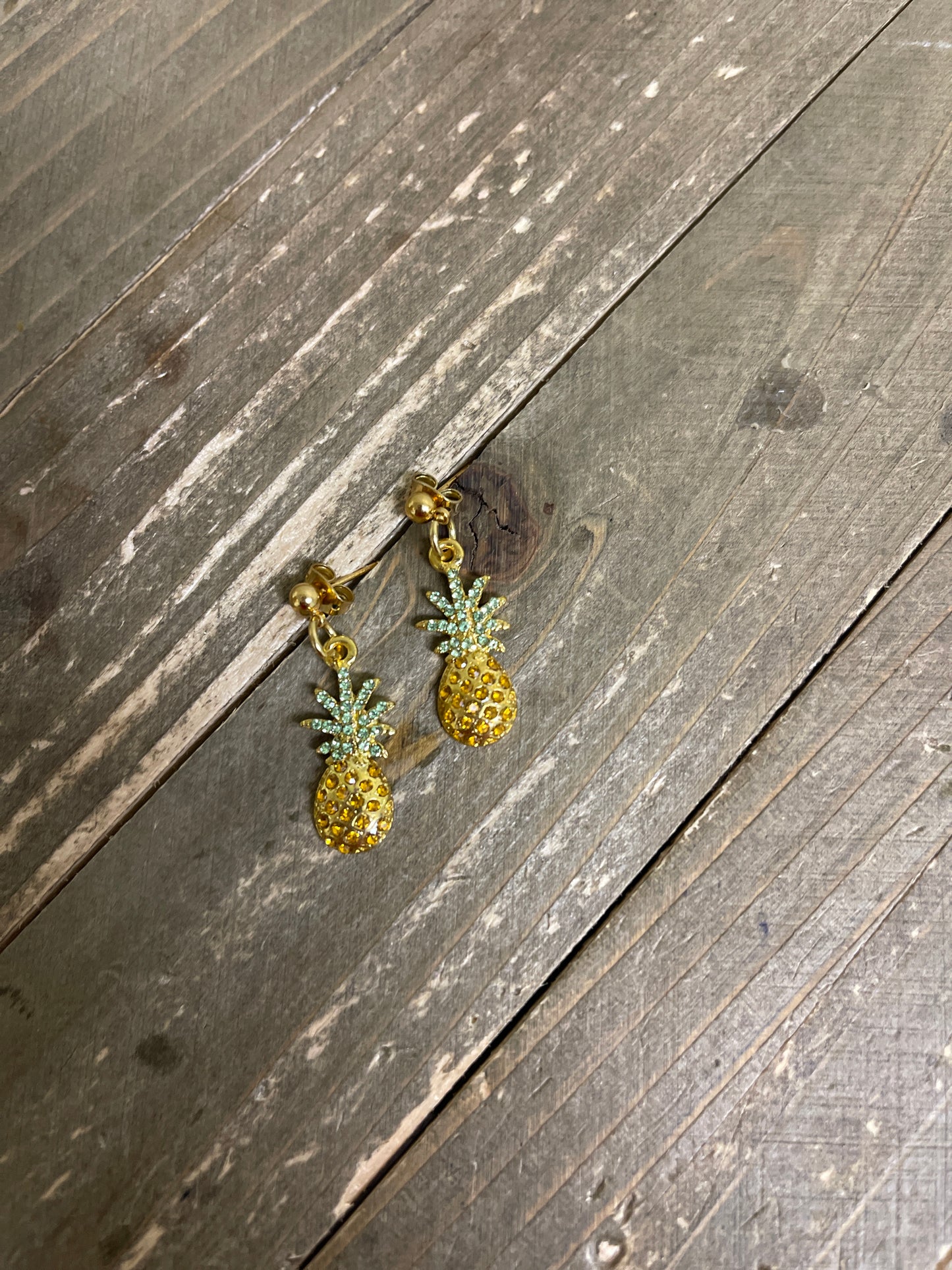 Pineapple-Gold Plated, Rhinestone charms Ball Post earringsPink tiful of LOVE