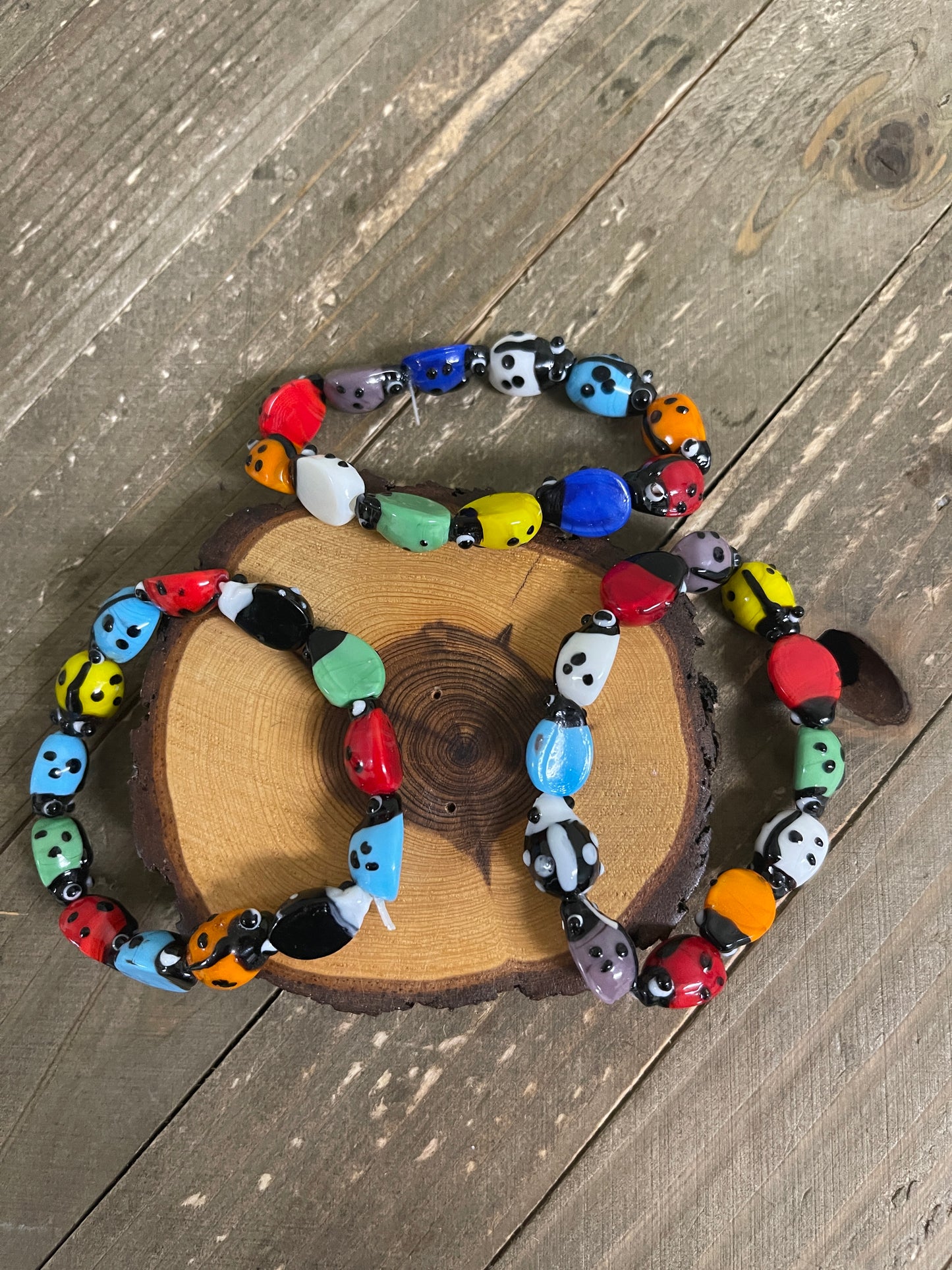 Multi-colored Glass Ladybug Beaded Elastic BraceletPink tiful of LOVE