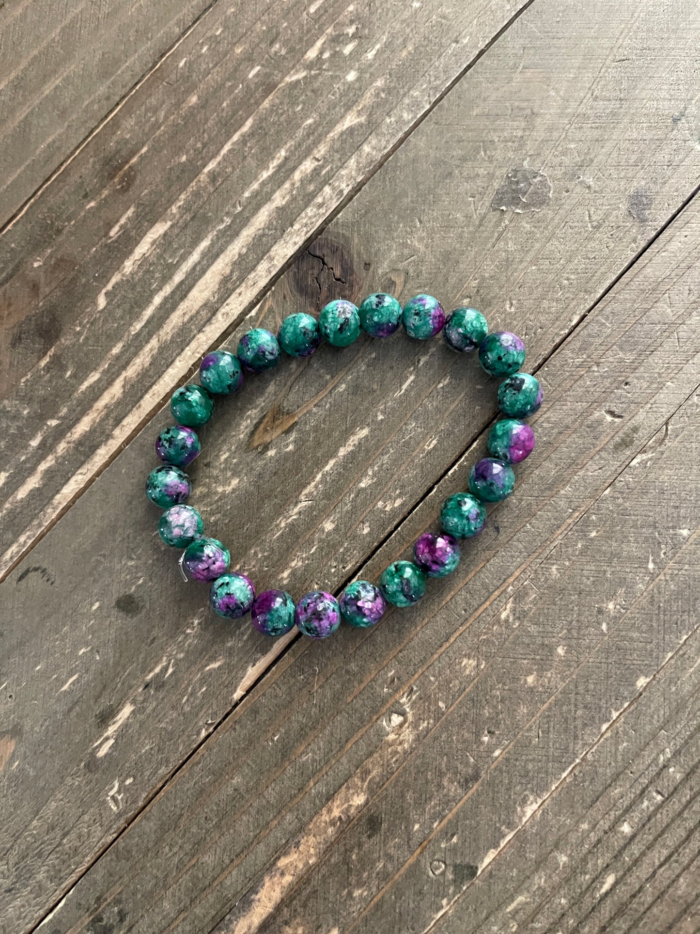 Green Jasper Round Beaded Elastic/Stretch BraceletPink tiful of LOVE