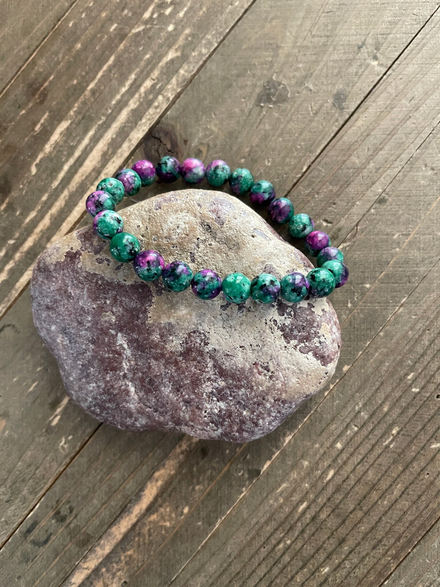 Green Jasper Round Beaded Elastic/Stretch BraceletPink tiful of LOVE