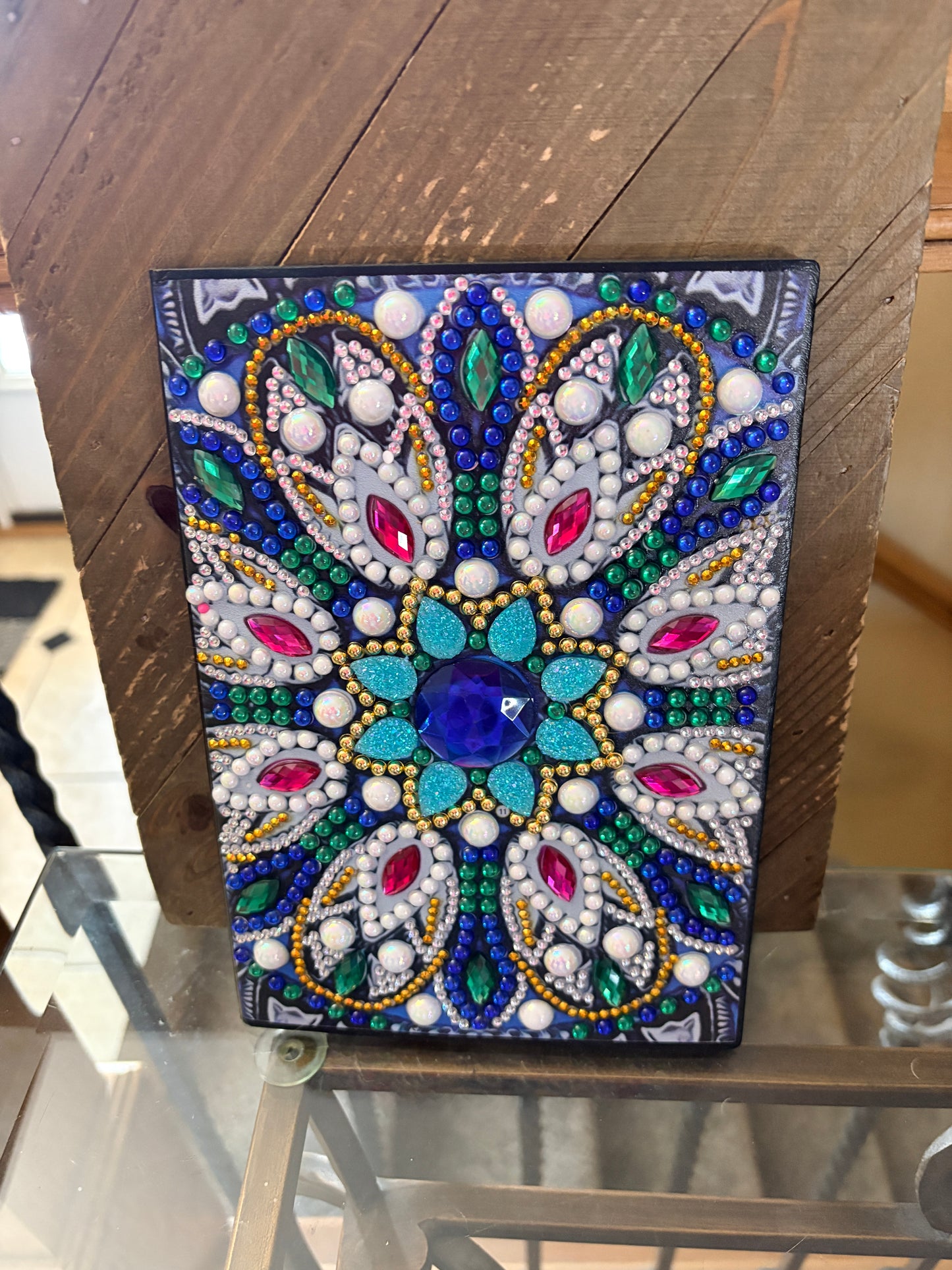 Blue & Emerald Mandala Diamond Art Painted Journal – Rhinestone Embellished Notebook