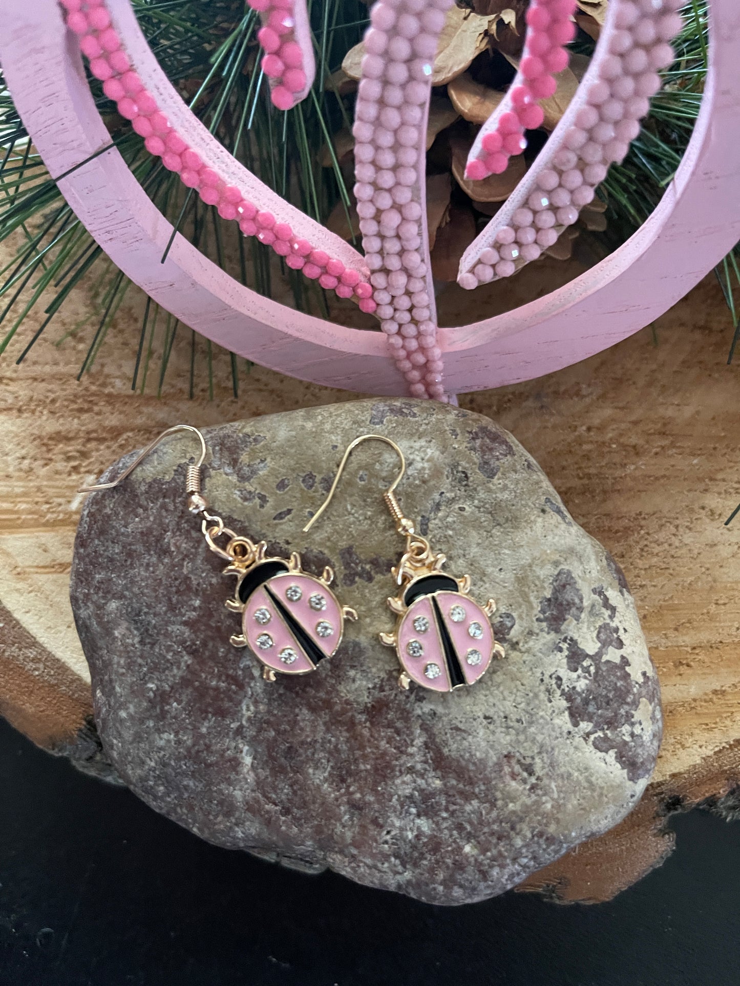 Pink Ladybug Charm Wire earringsPink tiful of LOVE