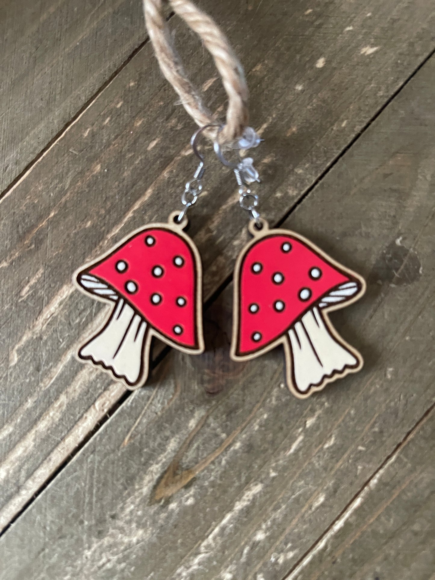Mushroom Wooden Wire EarringsPink tiful of LOVE