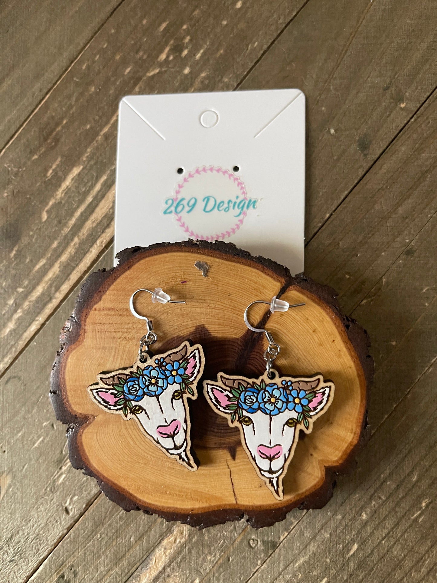 Goat Flower Crown Wooden Wire EarringsPink tiful of LOVE