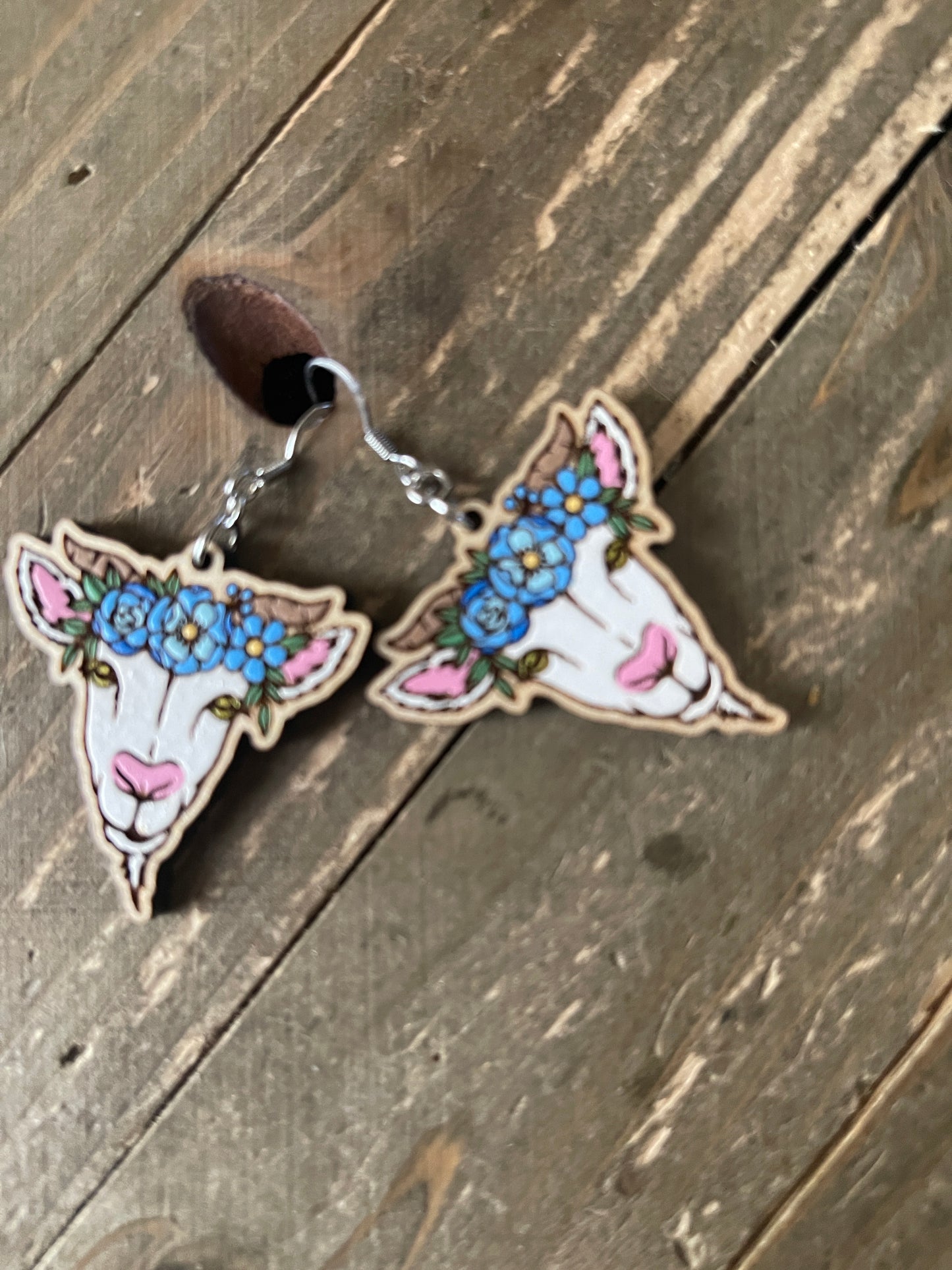 Goat Flower Crown Wooden Wire EarringsPink tiful of LOVE