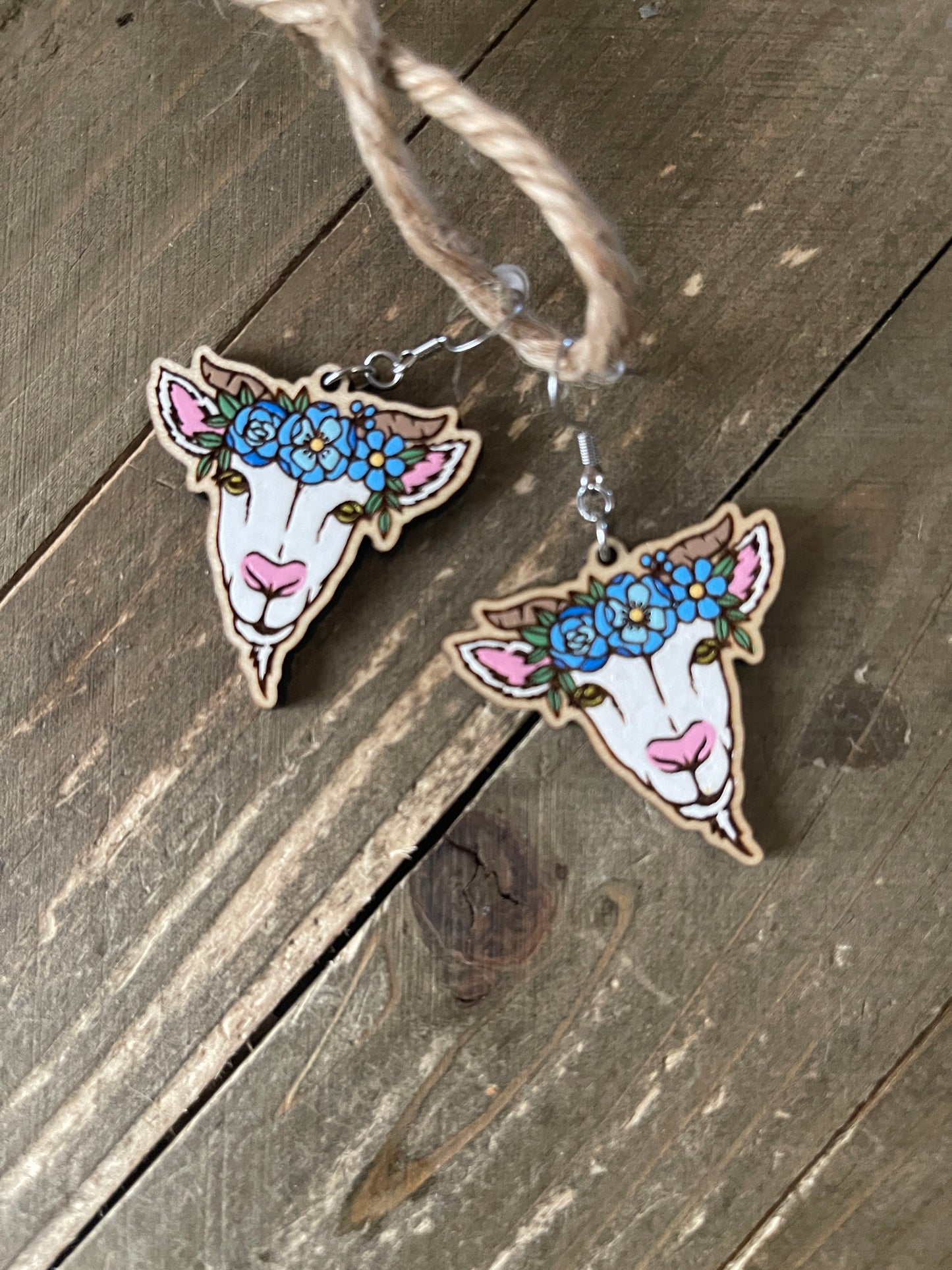 Goat Flower Crown Wooden Wire EarringsPink tiful of LOVE