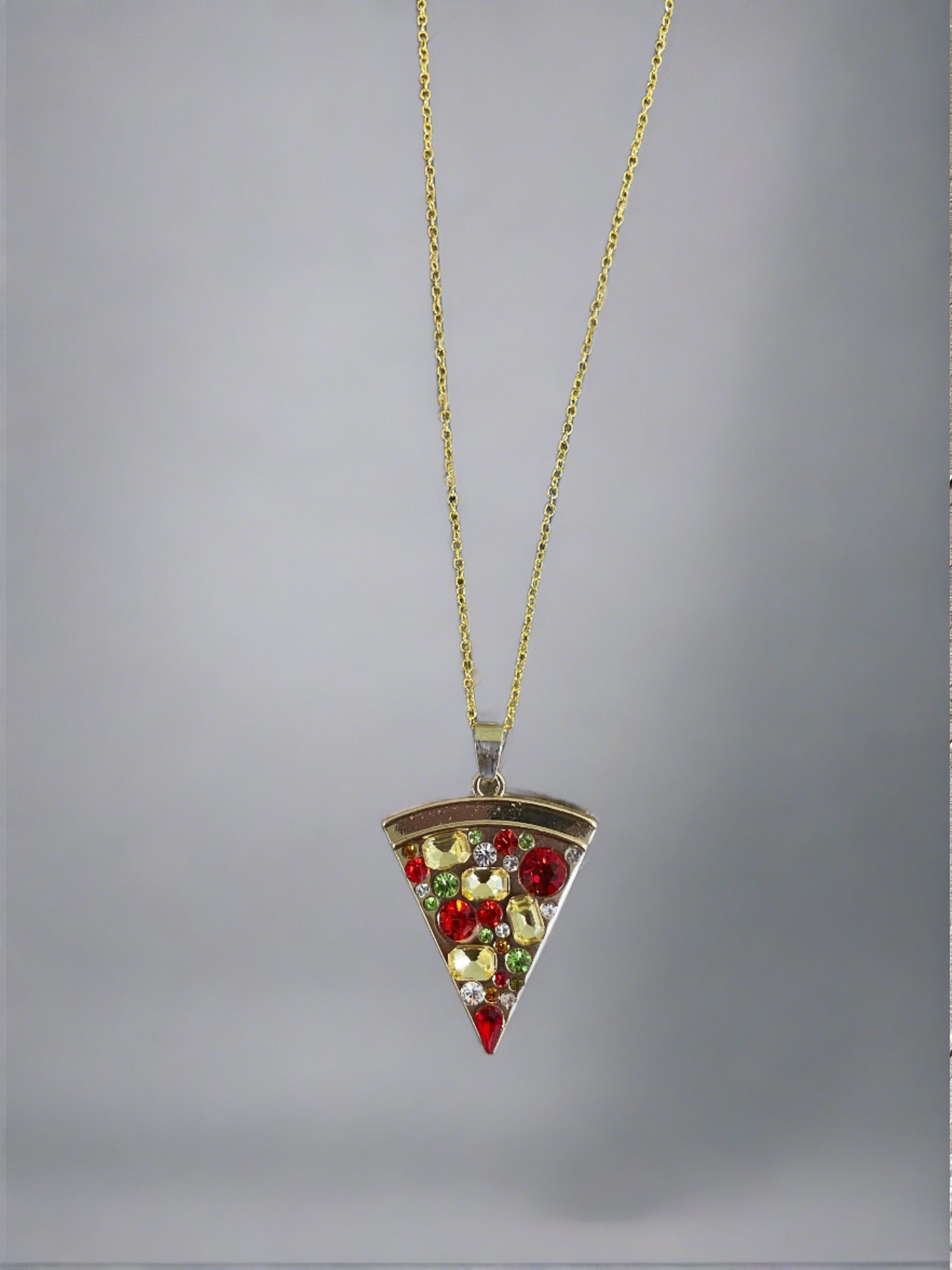 Pizza Rhinestone Pendant on a Gold chain NecklacePink tiful of LOVE