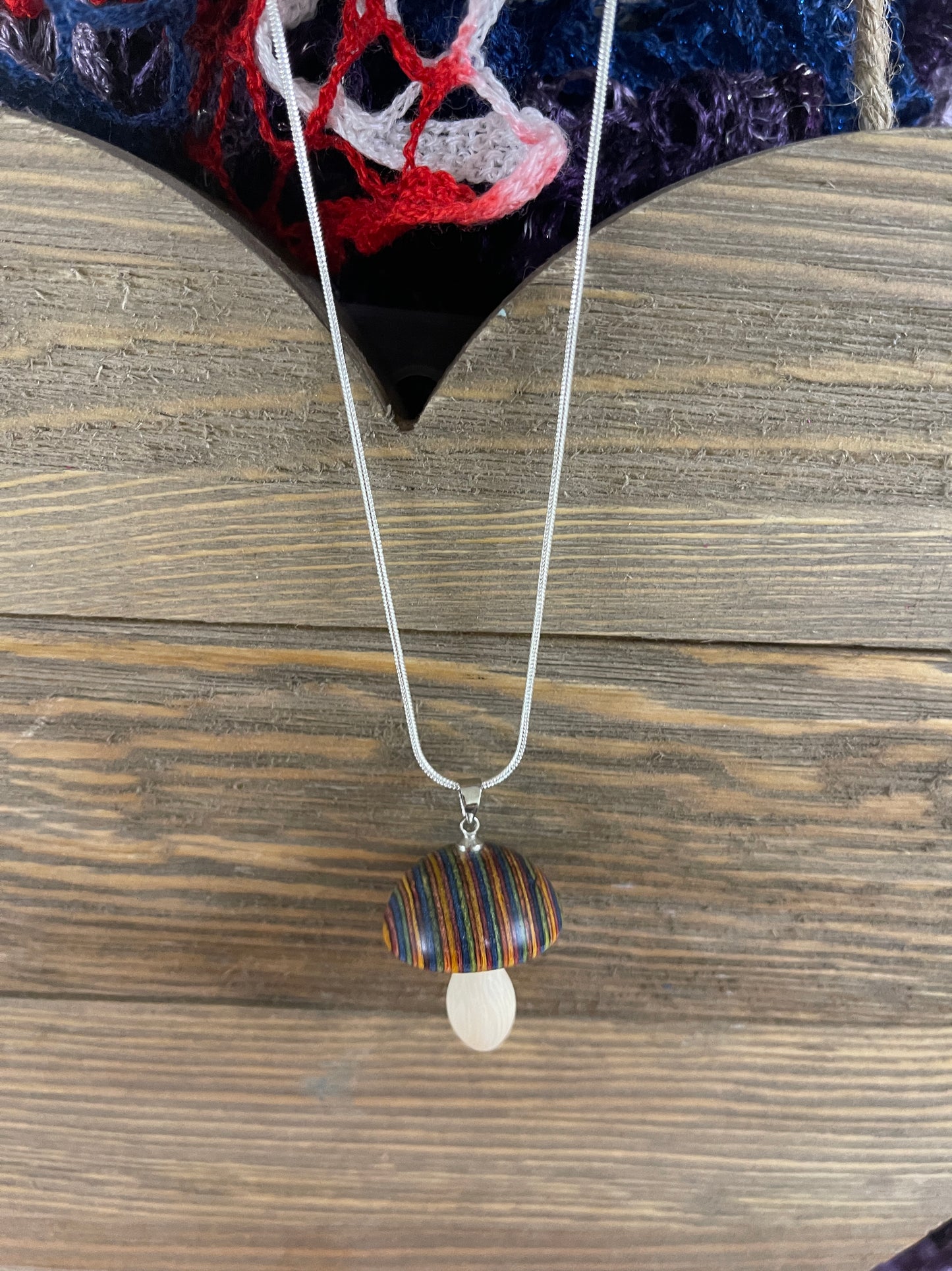 Mushroom Wooden Pendant on a Silver chain NecklacePink tiful of LOVE