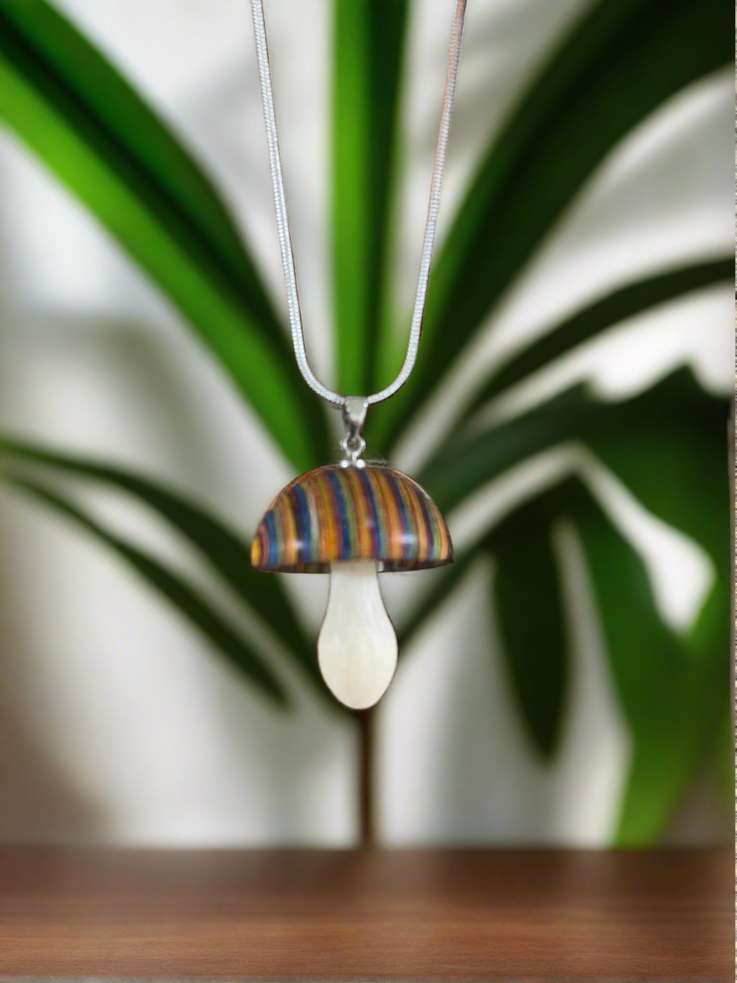 Mushroom Wooden Pendant on a Silver chain NecklacePink tiful of LOVE
