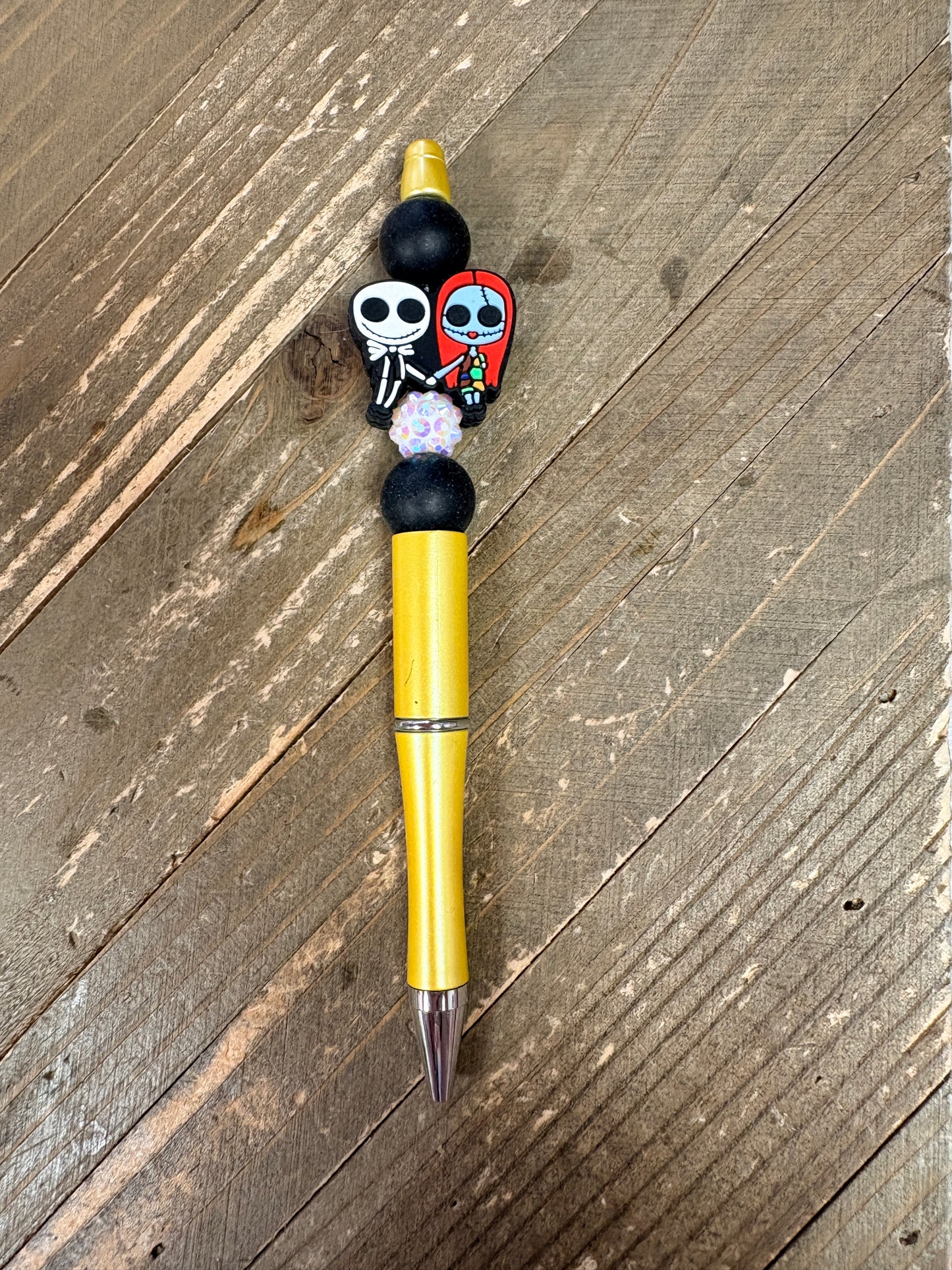 Jack & Sally Nightmare Before Christmas Beaded Bling Pen – Spooky Cute Decorative Pen