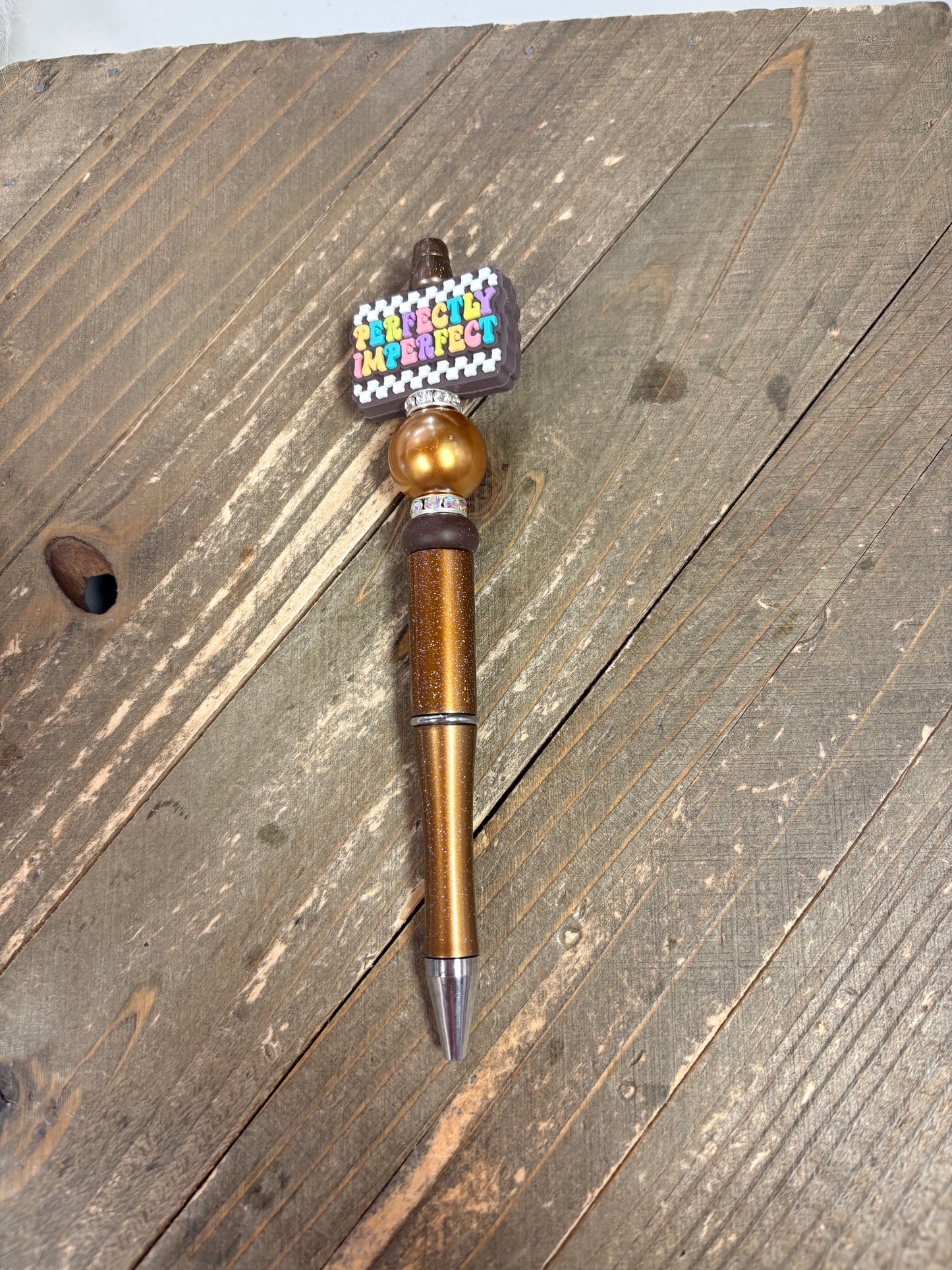Perfectly Imperfect Beaded Bling Pen – Gold Glitter Inspirational Decorative Pen