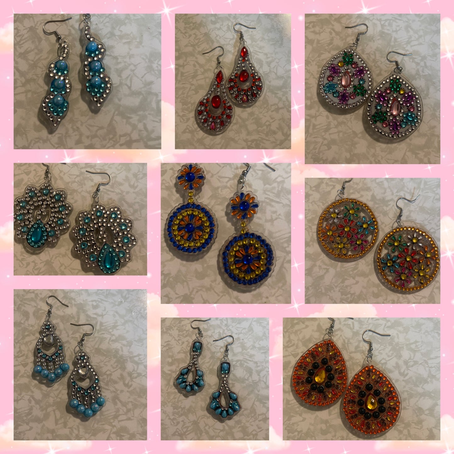 Diamond Painting Wire Earrings; assorted designs, shapes and colorsPink tiful of LOVE