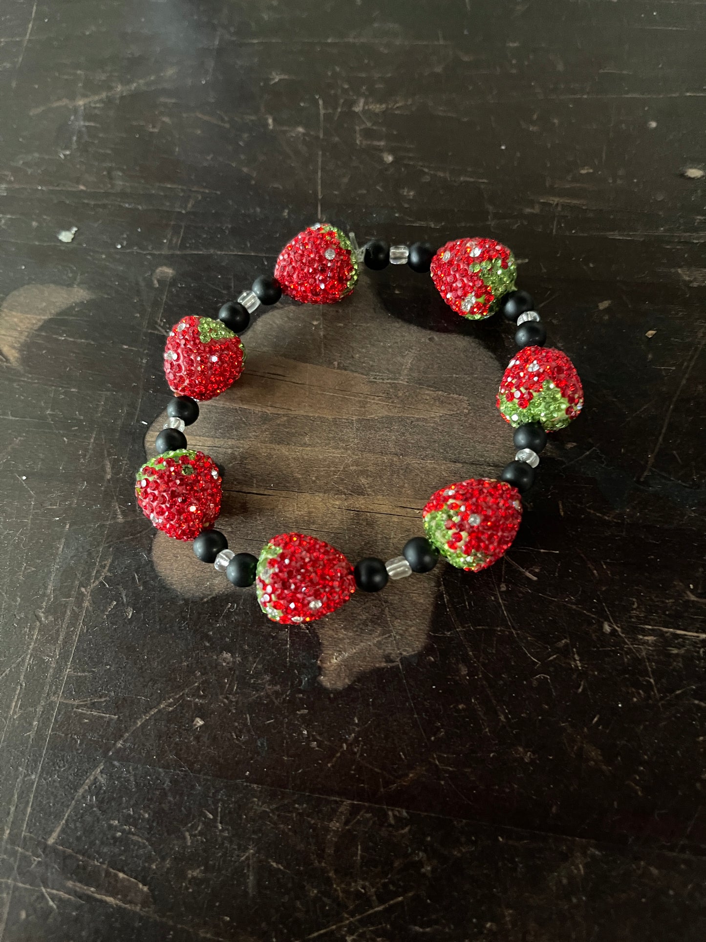 Sparkly Rhinestone Strawberry Beaded Elastic/Stretch BraceletPink tiful of LOVE