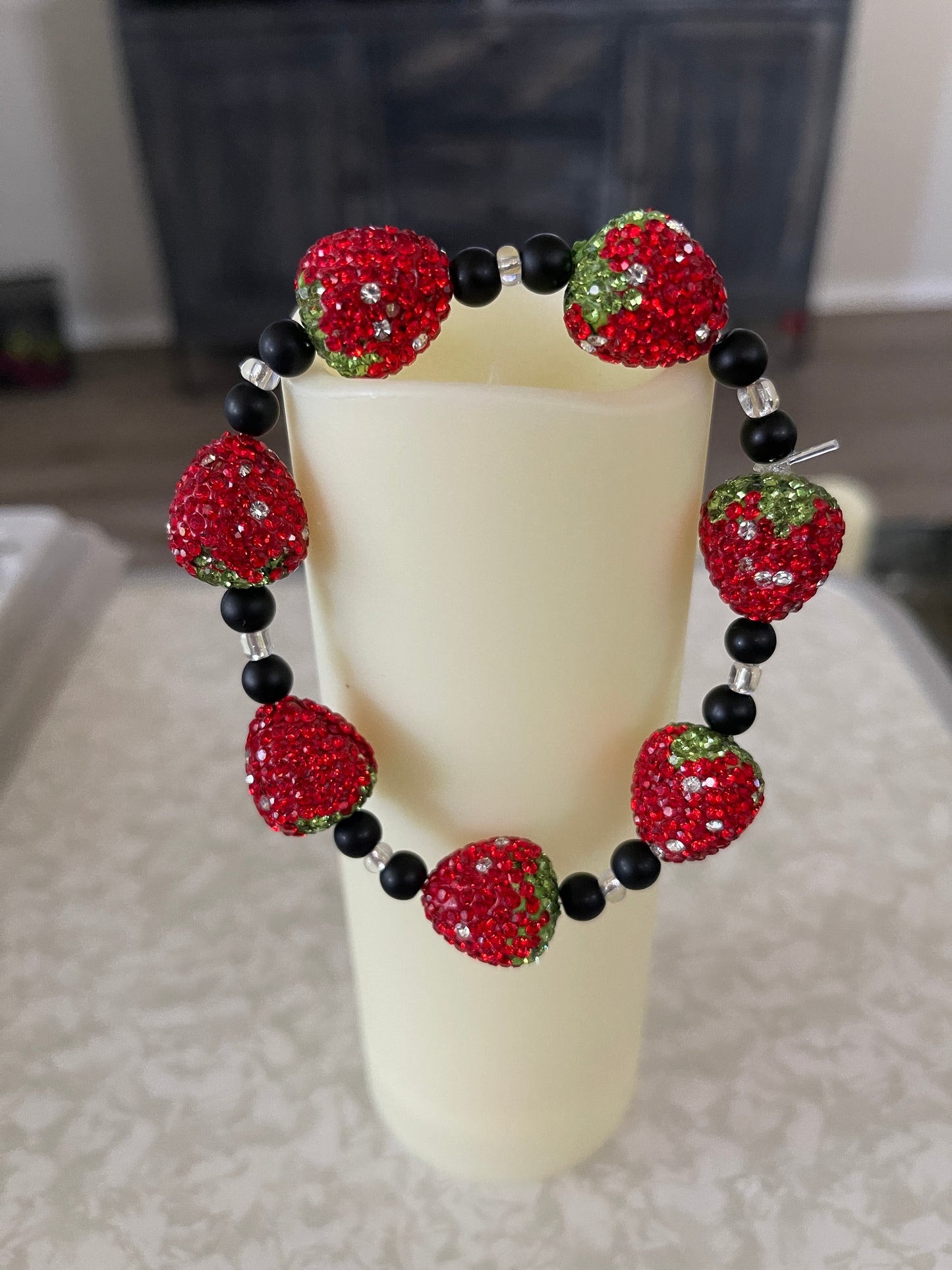 Sparkly Rhinestone Strawberry Beaded Elastic/Stretch BraceletPink tiful of LOVE